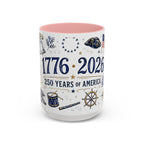America 250 Coffee Mug | 1776-2026 Patriotic 4th of July Gift | Accent Color Ceramic 11oz 15oz