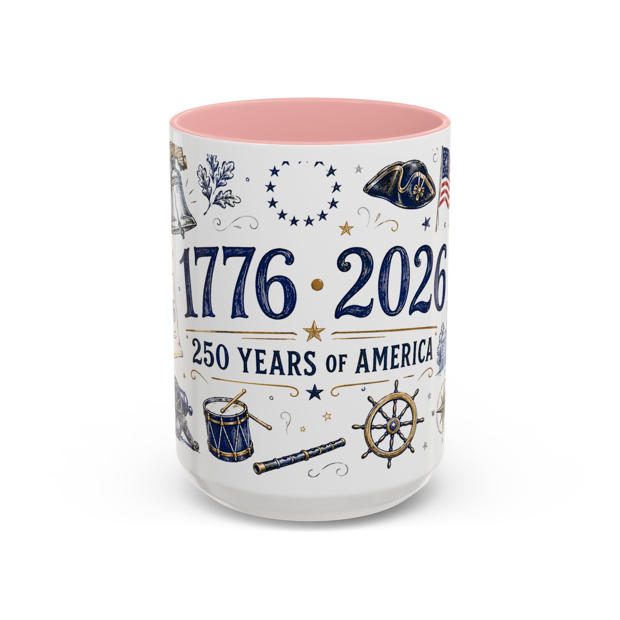 America 250 Coffee Mug | 1776-2026 Patriotic 4th of July Gift | Accent Color Ceramic 11oz 15oz
