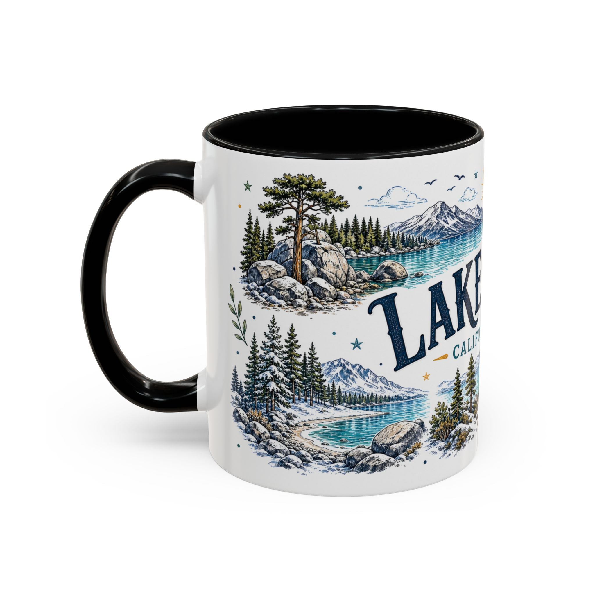 Lake Tahoe Mug, California Nevada Travel Souvenir, Bucket List Gift, Accent Ceramic Coffee Mug 11oz 15oz