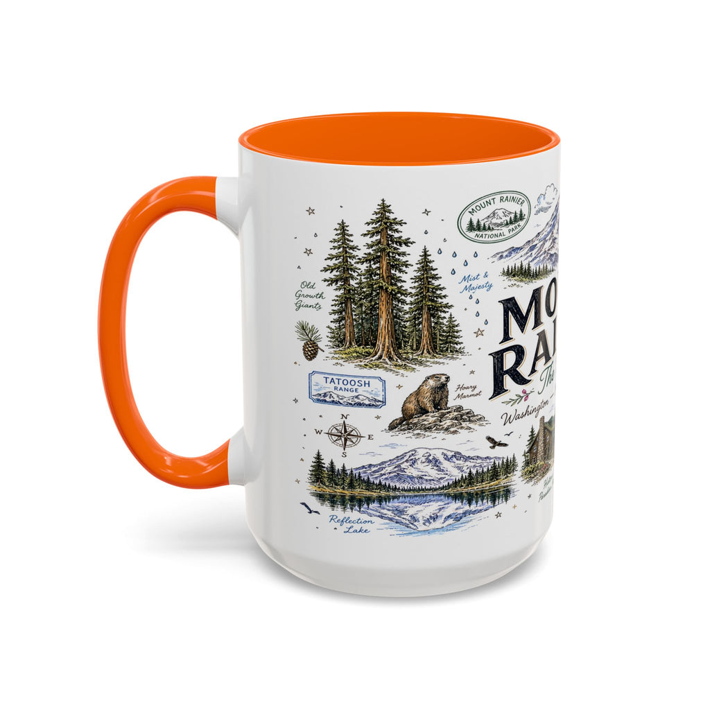 Mount Rainier Coffee Mug | National Park Hiking Washington Gift | Accent Color Ceramic 11oz 15oz