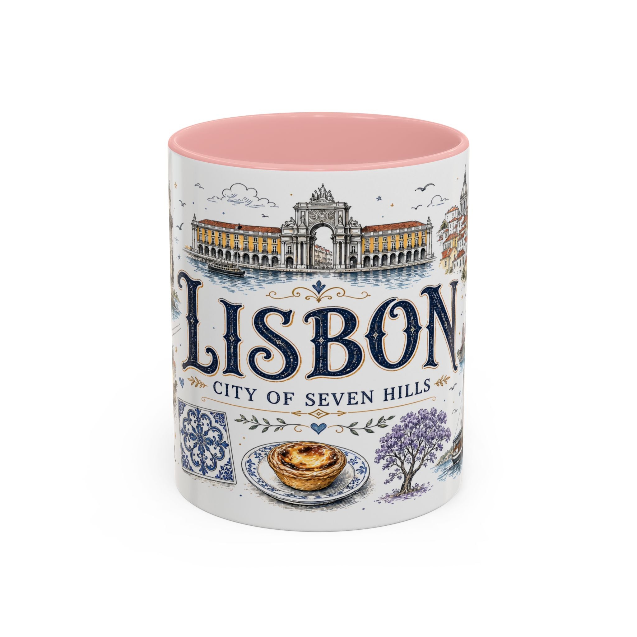 Lisbon Coffee Mug | Portugal Travel Souvenir | Vintage Illustrated City Gift | 11 oz 15 oz Accent Mug