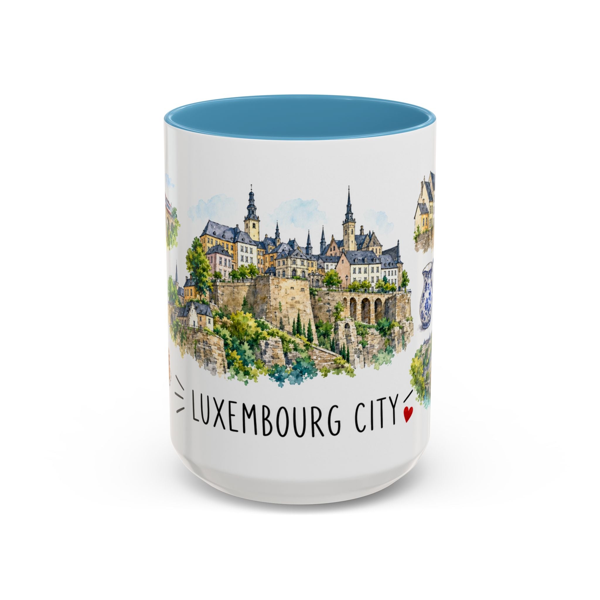 Luxembourg City Illustrated Travel Mug | City Souvenir Accent Coffee Mug | 11oz 15oz Ceramic Cup