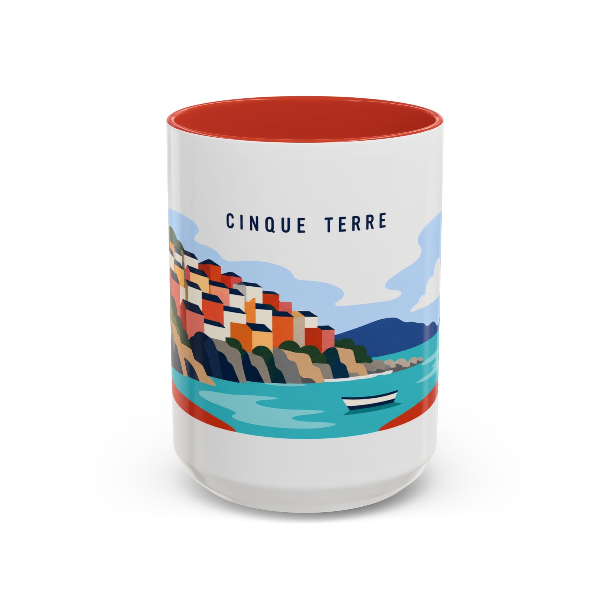 Cinque Terre Coffee Mug | Travel Destination Souvenir Gift | Accent Color Ceramic 11oz 15oz