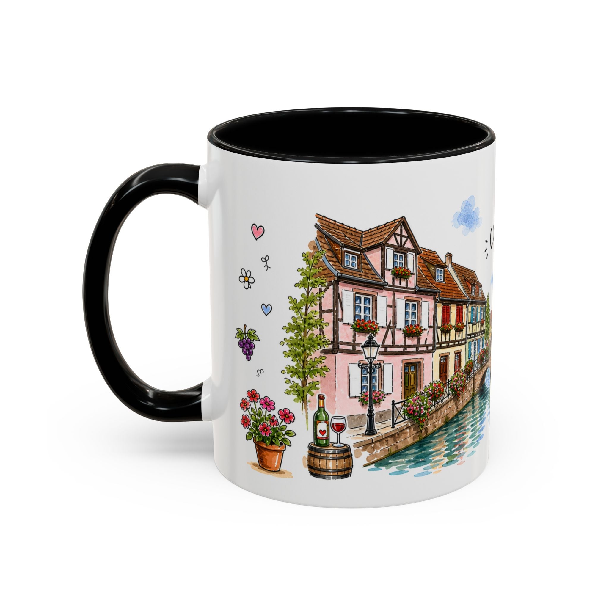 Colmar Illustrated Travel Mug | France Souvenir Accent Coffee Mug | 11oz 15oz Ceramic Cup