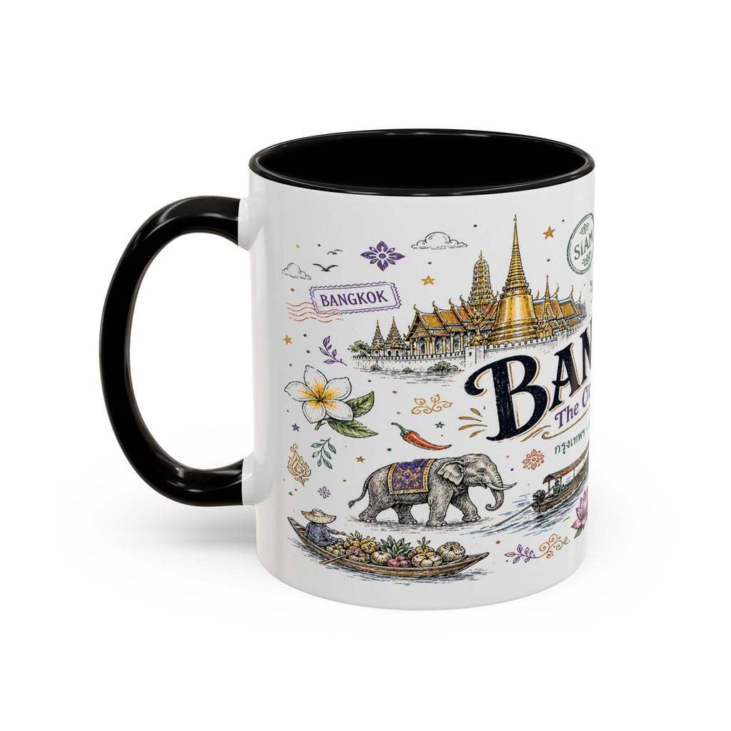Bangkok Coffee Mug | Thailand Souvenir Travel Gift | Accent Color Ceramic 11oz 15oz