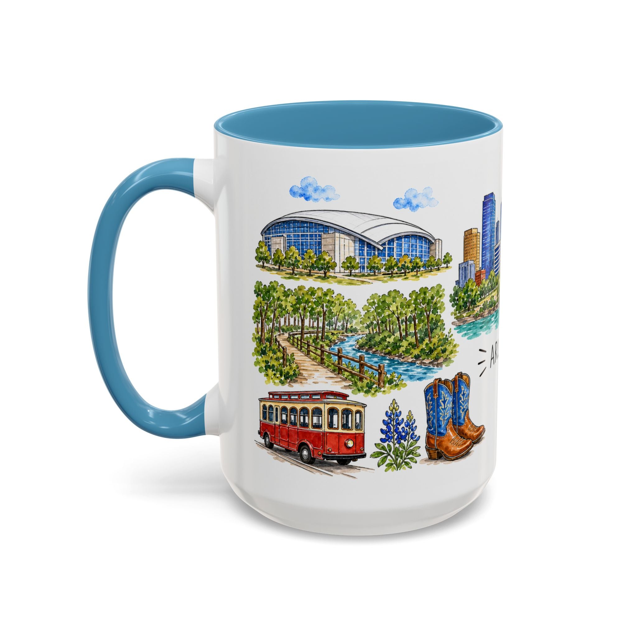 Arlington Illustrated Travel Mug | City Souvenir Accent Coffee Mug | 11oz 15oz Ceramic Cup