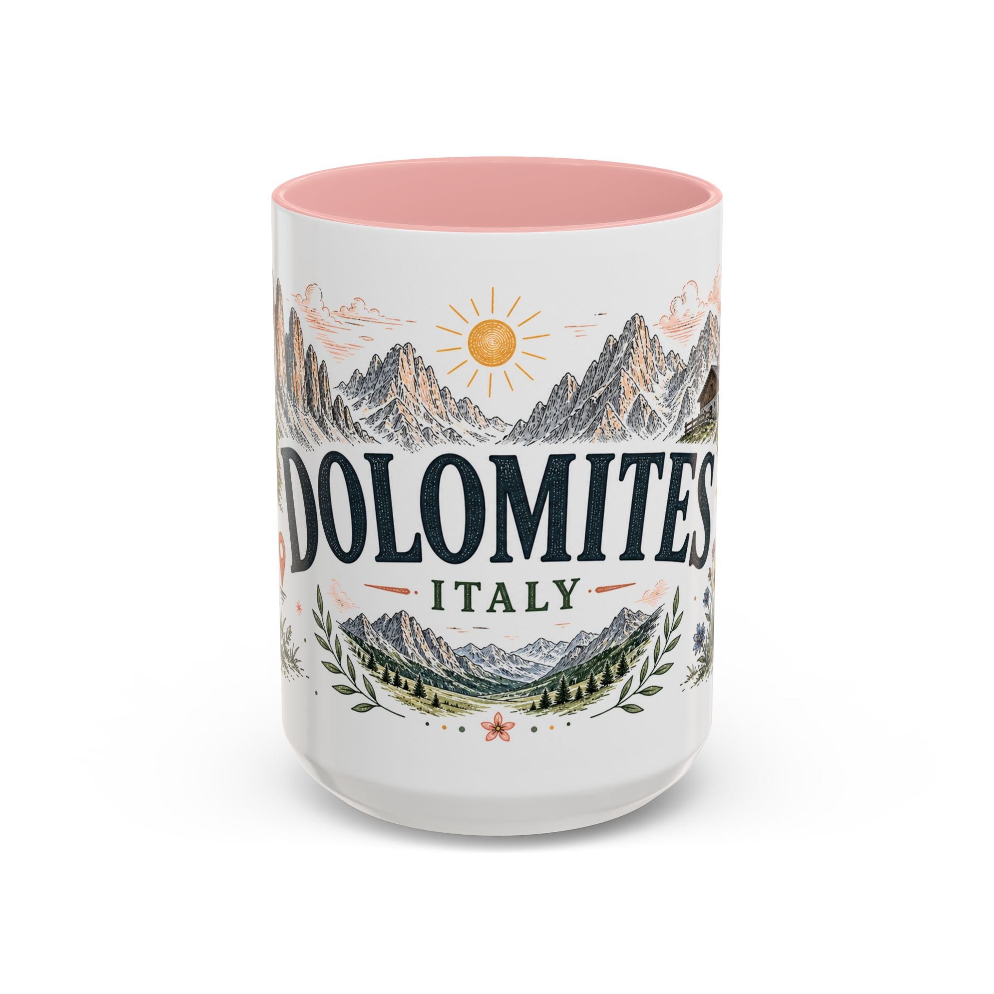 Dolomites Coffee Mug | Travel Destination Souvenir Gift | Accent Color Ceramic 11oz 15oz