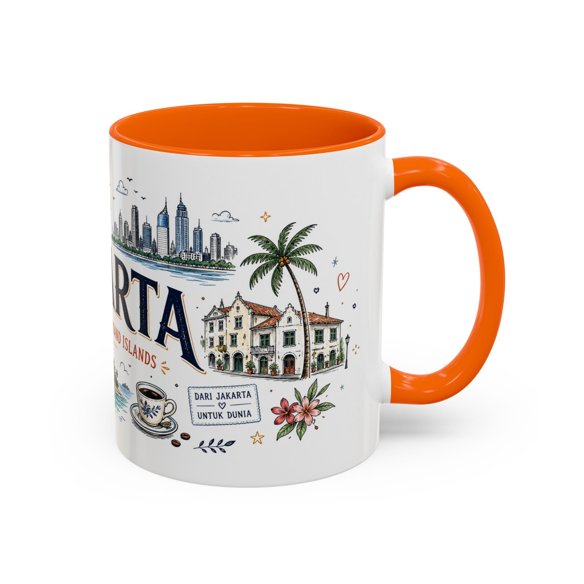 Jakarta Coffee Mug | Indonesia Souvenir Travel Gift | Accent Color Ceramic 11oz 15oz