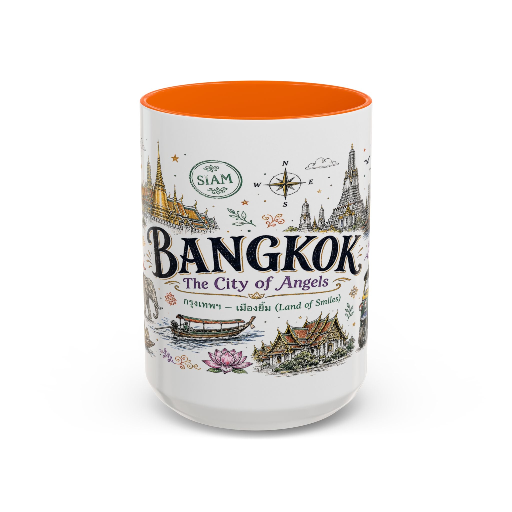 Bangkok Coffee Mug | Thailand Souvenir Travel Gift | Accent Color Ceramic 11oz 15oz