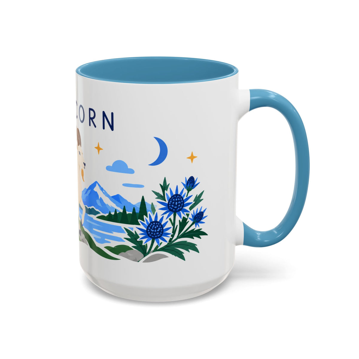 Capricorn Zodiac Coffee Mug | Sea Goat and Floral Design | Astrology Birthday Gift | 11 oz 15 oz Ceramic Accent Mug