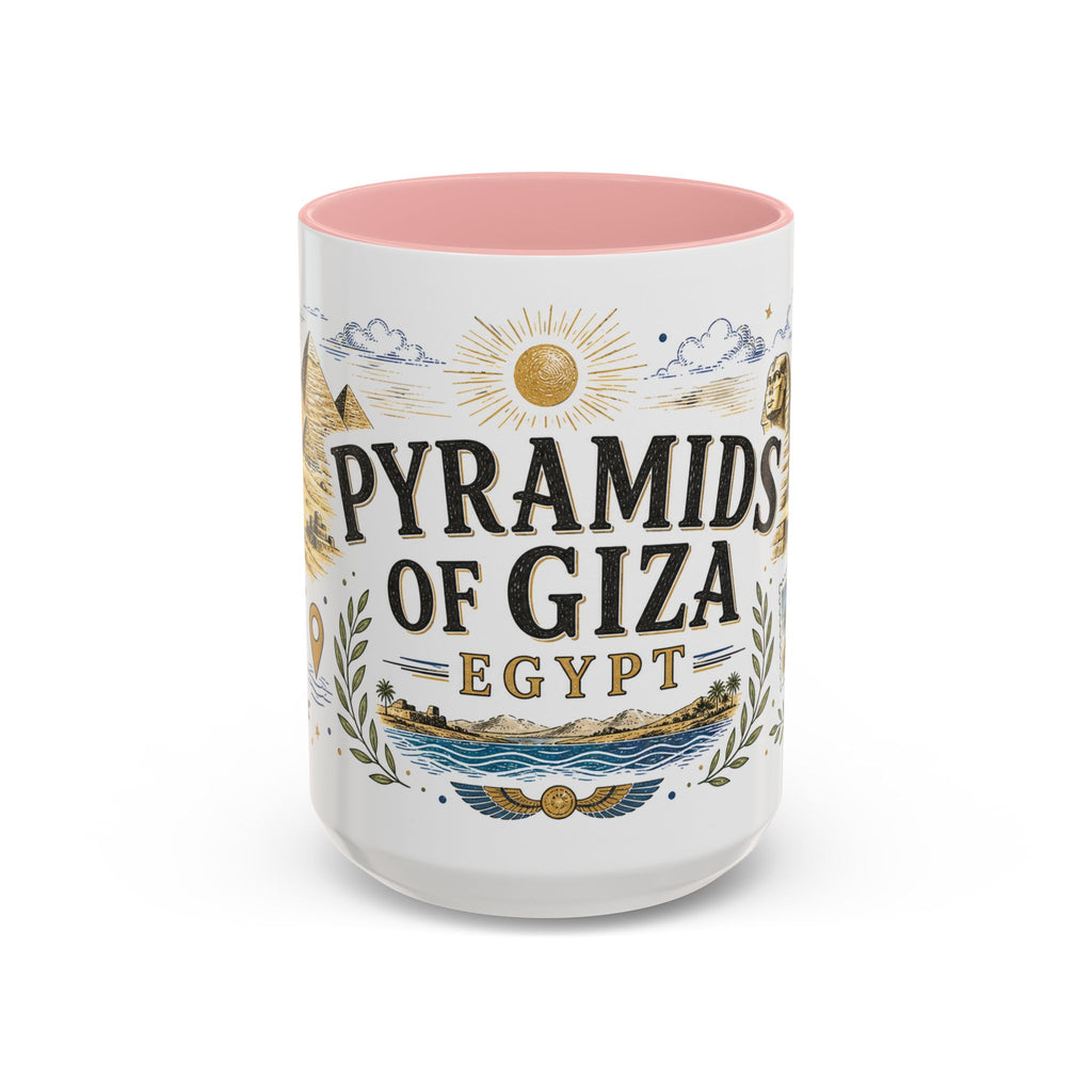 Pyramids of Giza Coffee Mug | Travel Destination Souvenir Gift | Accent Color Ceramic 11oz 15oz