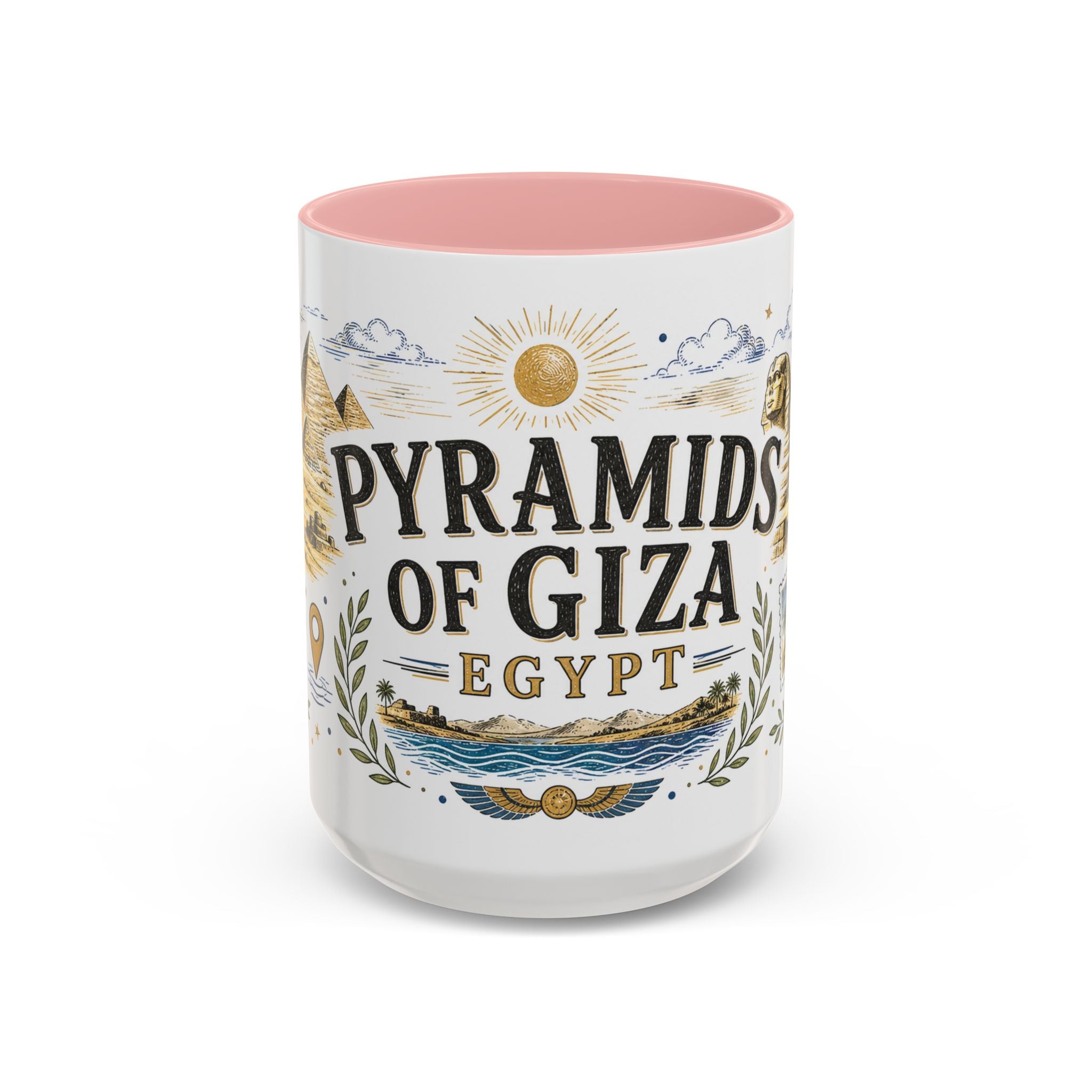 Pyramids of Giza Coffee Mug | Travel Destination Souvenir Gift | Accent Color Ceramic 11oz 15oz