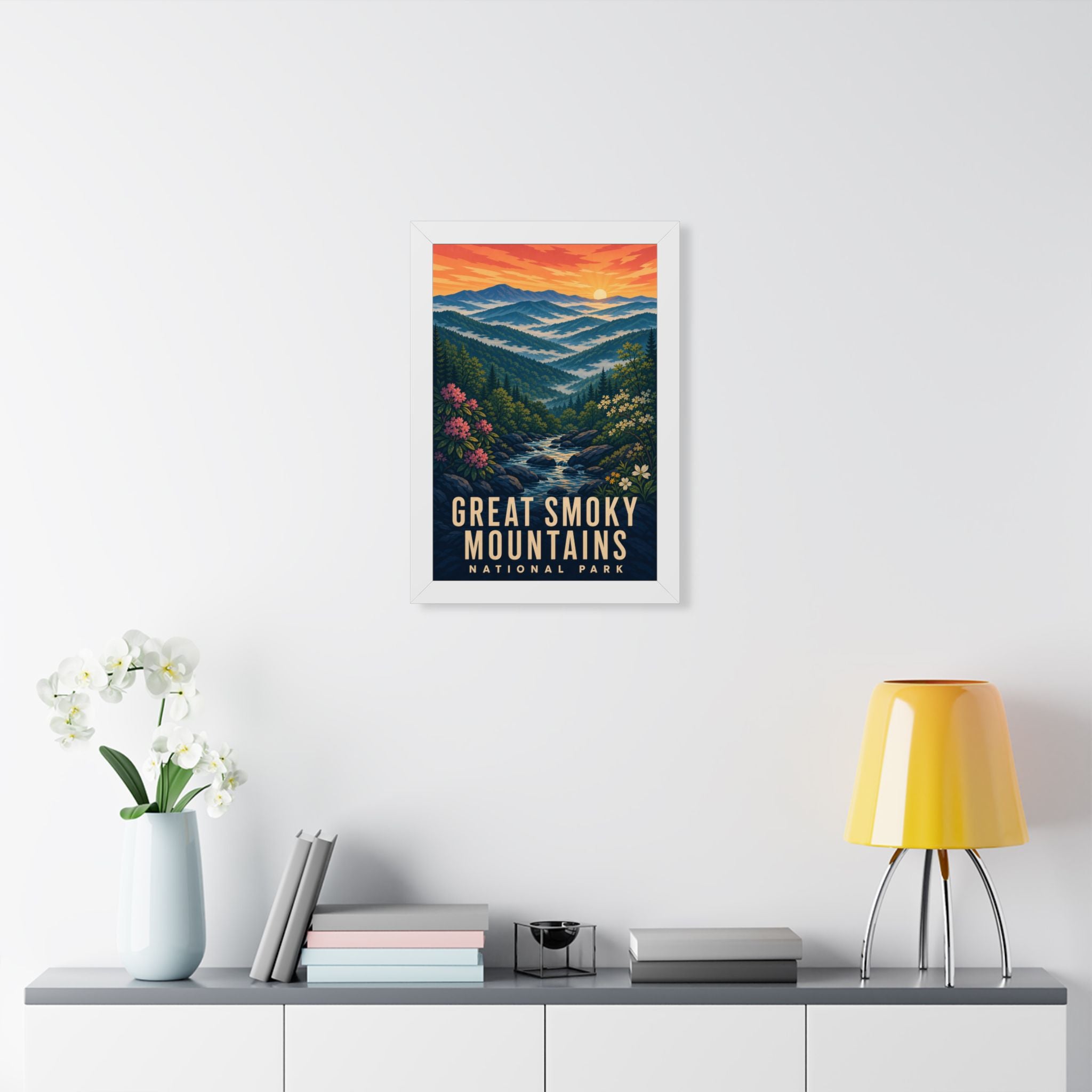 Great Smoky Mountains National Park Framed Poster | Vintage Travel Wall Art | Black Walnut White Frame | 16x24 20x30