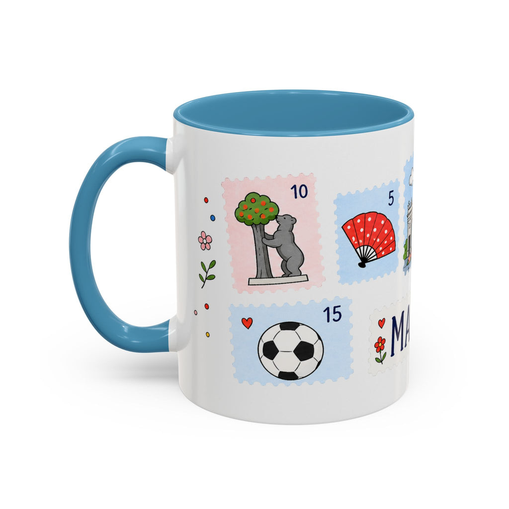Madrid Coffee Mug | Postage Stamp Collage Mug | Travel Souvenir Accent Cup 11oz 15oz