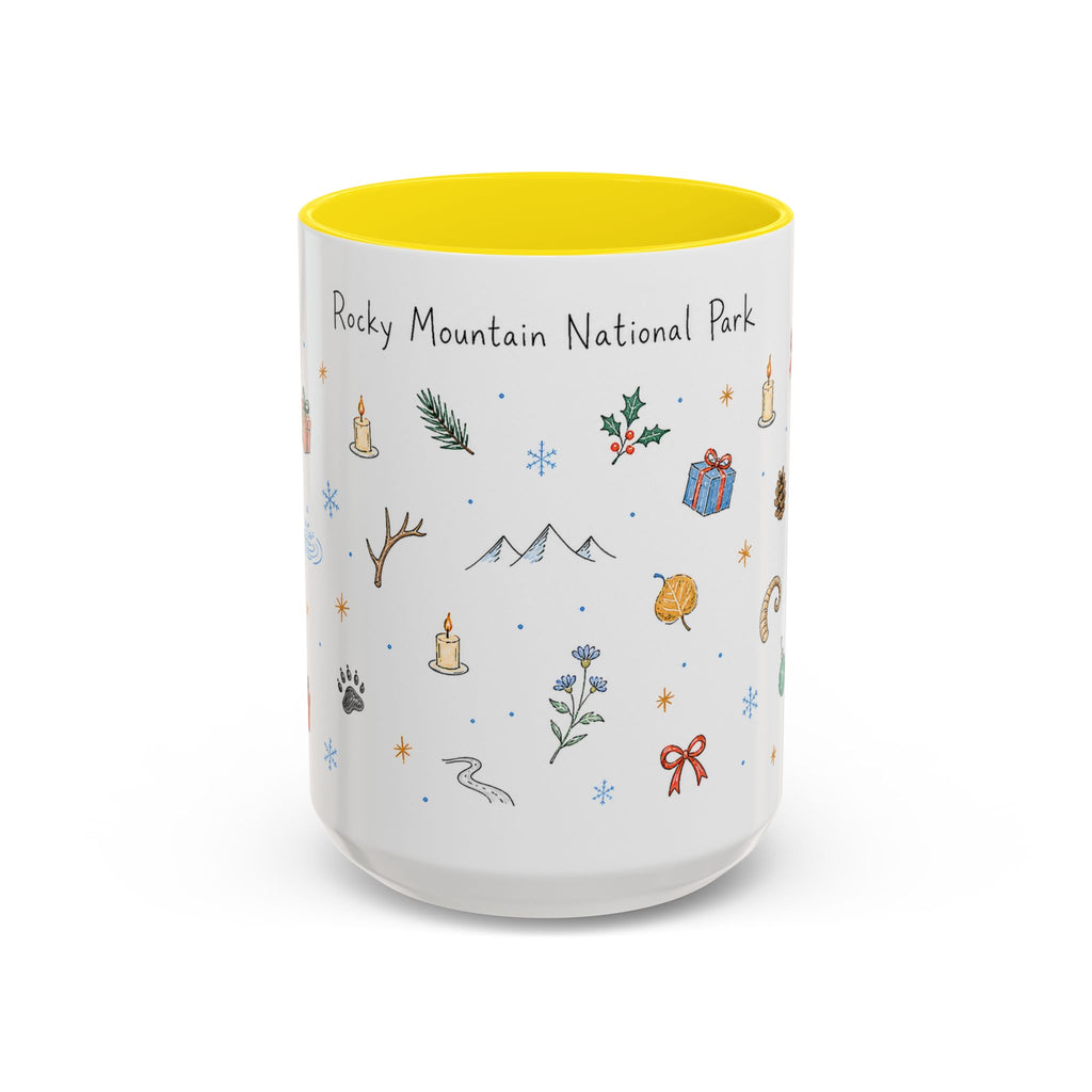 Rocky Mountain National Park Christmas Mug | Watercolor Travel Souvenir | Holiday Gift | Accent Ceramic Coffee Cup 11oz 15oz