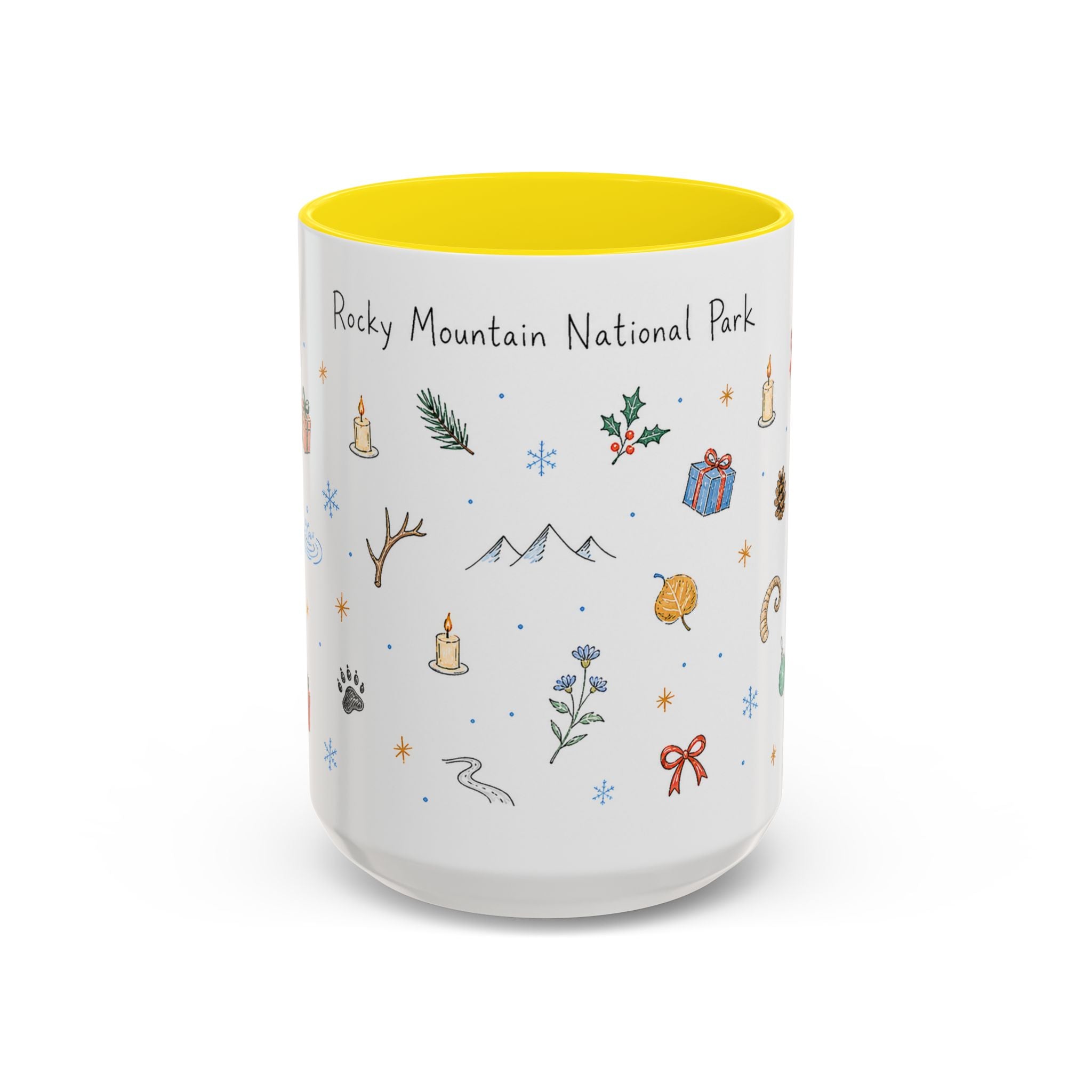 Rocky Mountain National Park Christmas Mug | Watercolor Travel Souvenir | Holiday Gift | Accent Ceramic Coffee Cup 11oz 15oz