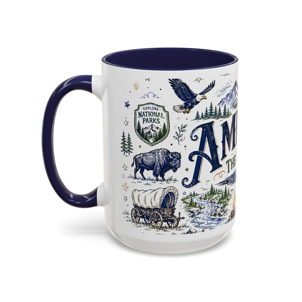 America the Beautiful Coffee Mug | Patriotic USA Gift | Accent Color Ceramic 11oz 15oz
