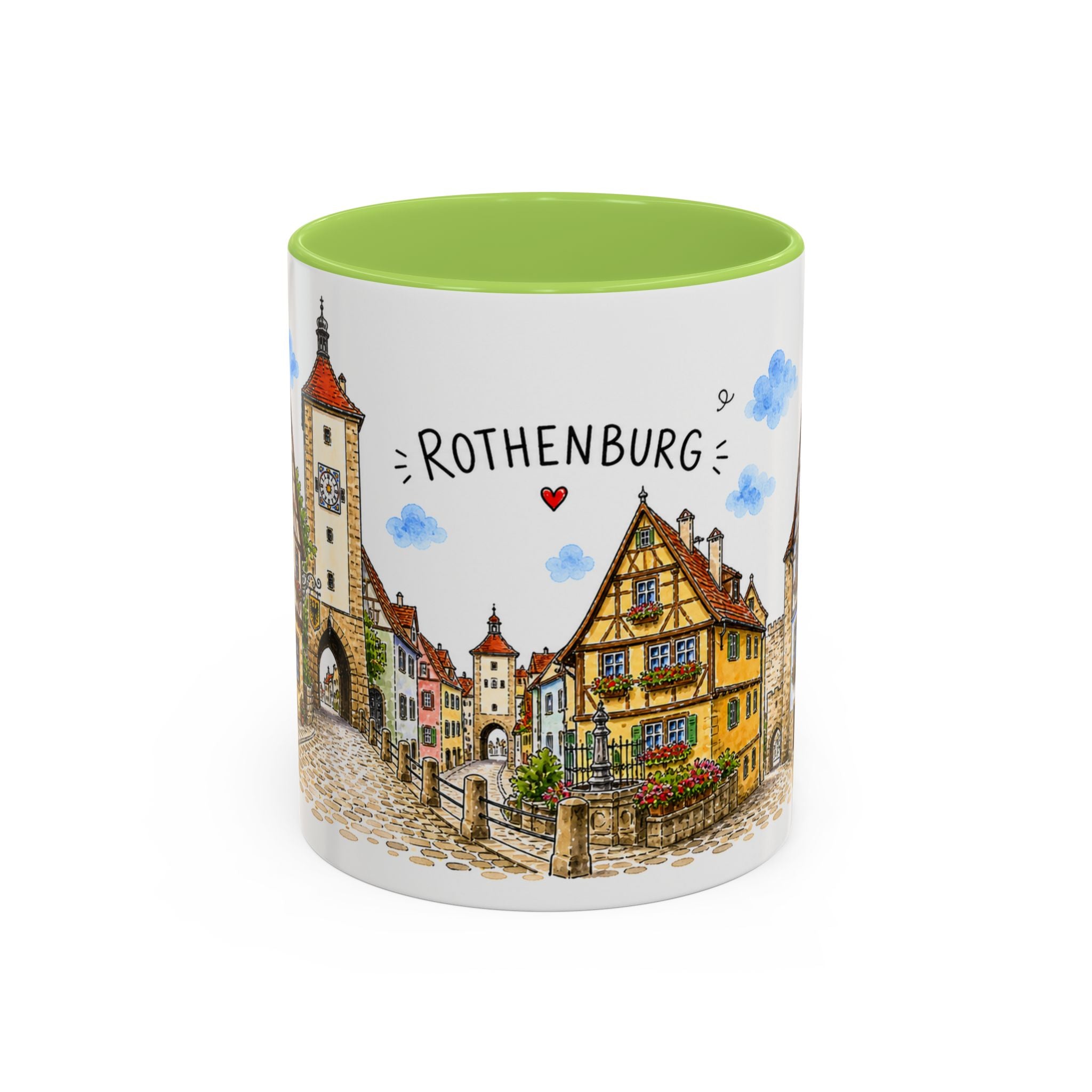 Rothenburg Illustrated Travel Mug | Germany Souvenir Accent Coffee Mug | 11oz 15oz Ceramic Cup