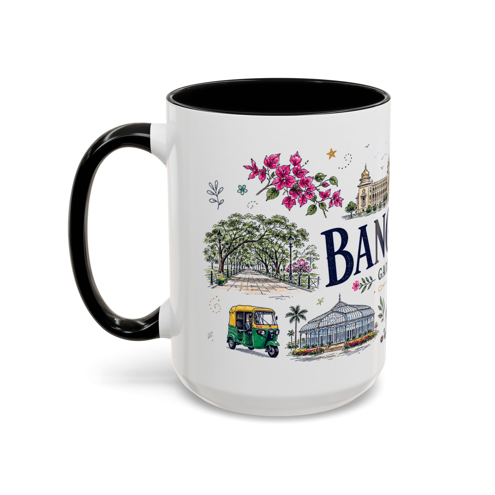 Bangalore Coffee Mug | India Souvenir Travel Gift | Accent Color Ceramic 11oz 15oz