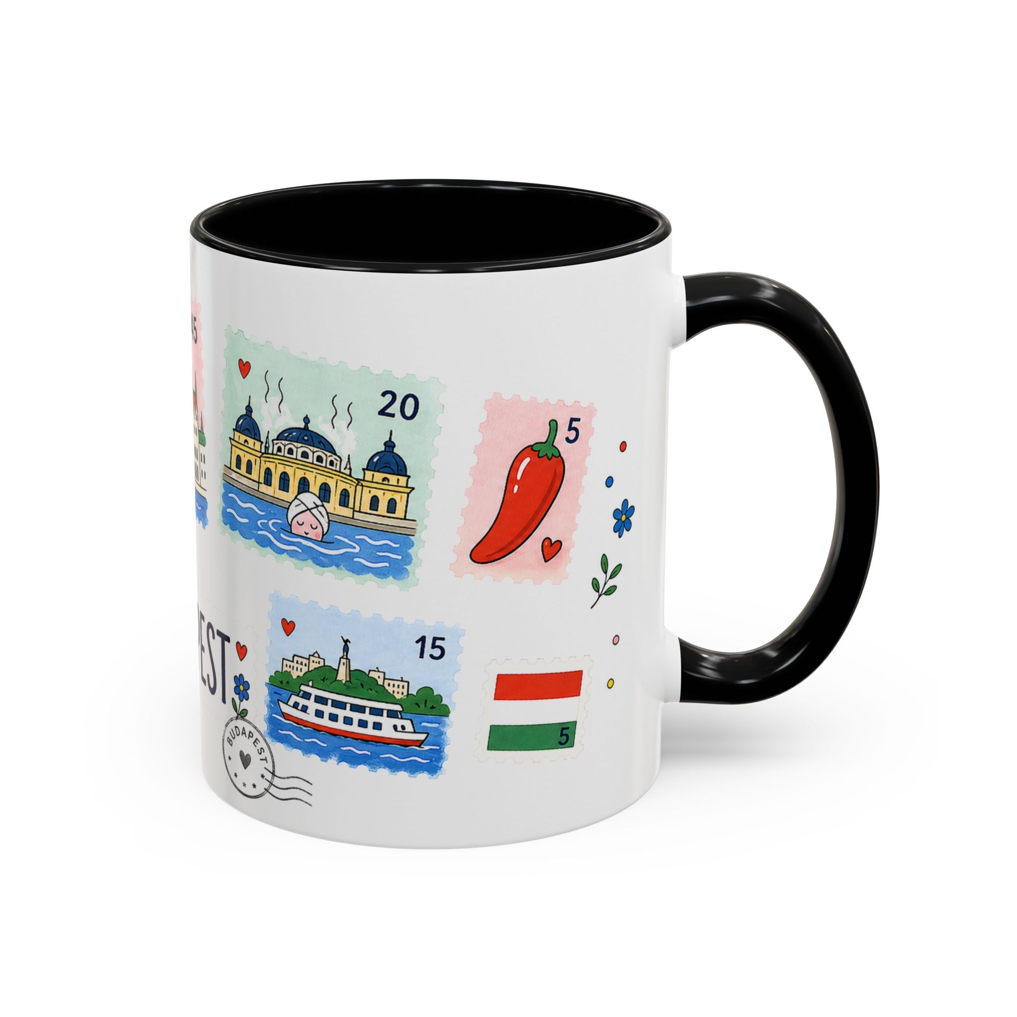 Budapest Coffee Mug | Postage Stamp Collage Mug | Travel Souvenir Accent Cup 11oz 15oz