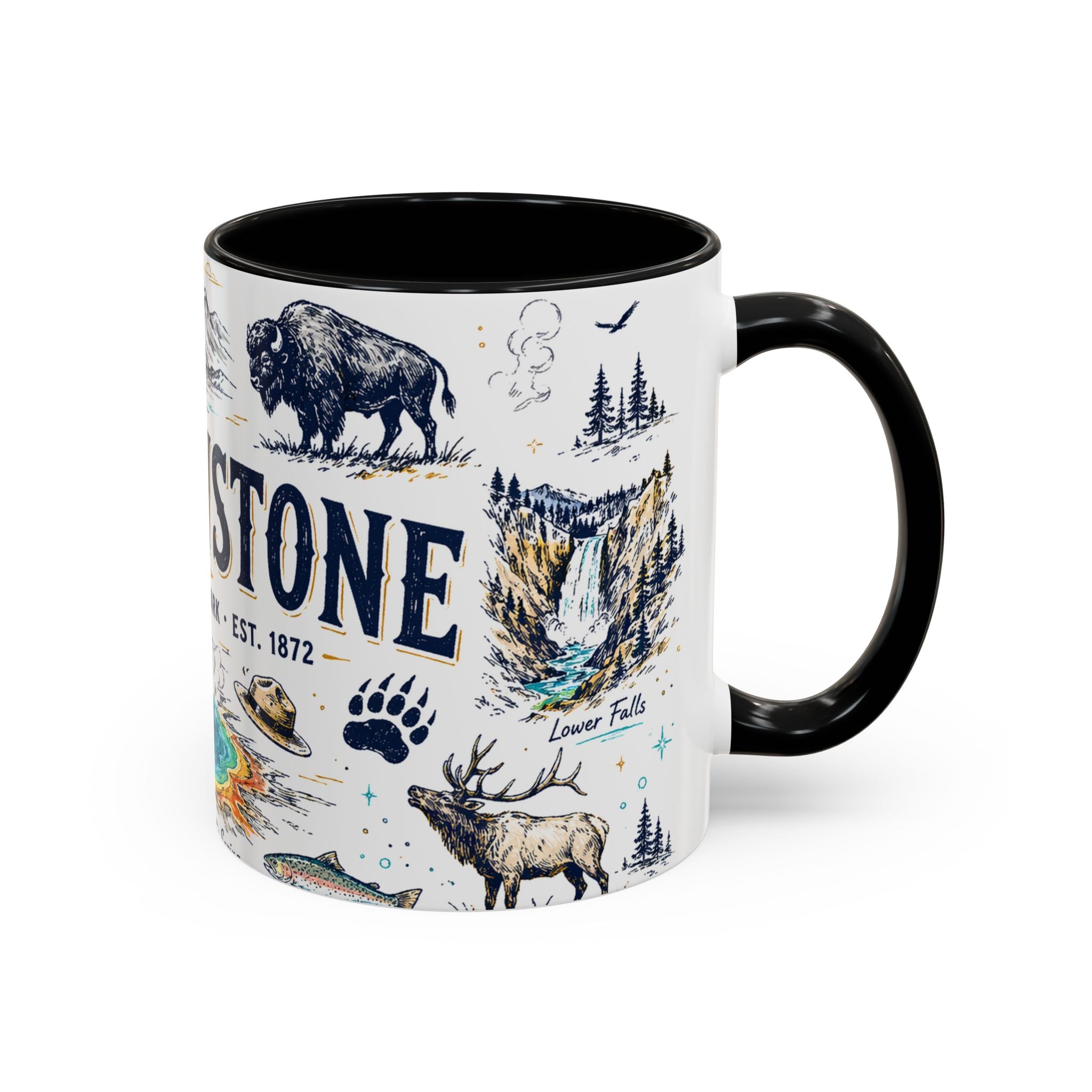 Yellowstone National Park Coffee Mug | Hiking Camping Nature Gift | Accent Color Ceramic 11oz 15oz