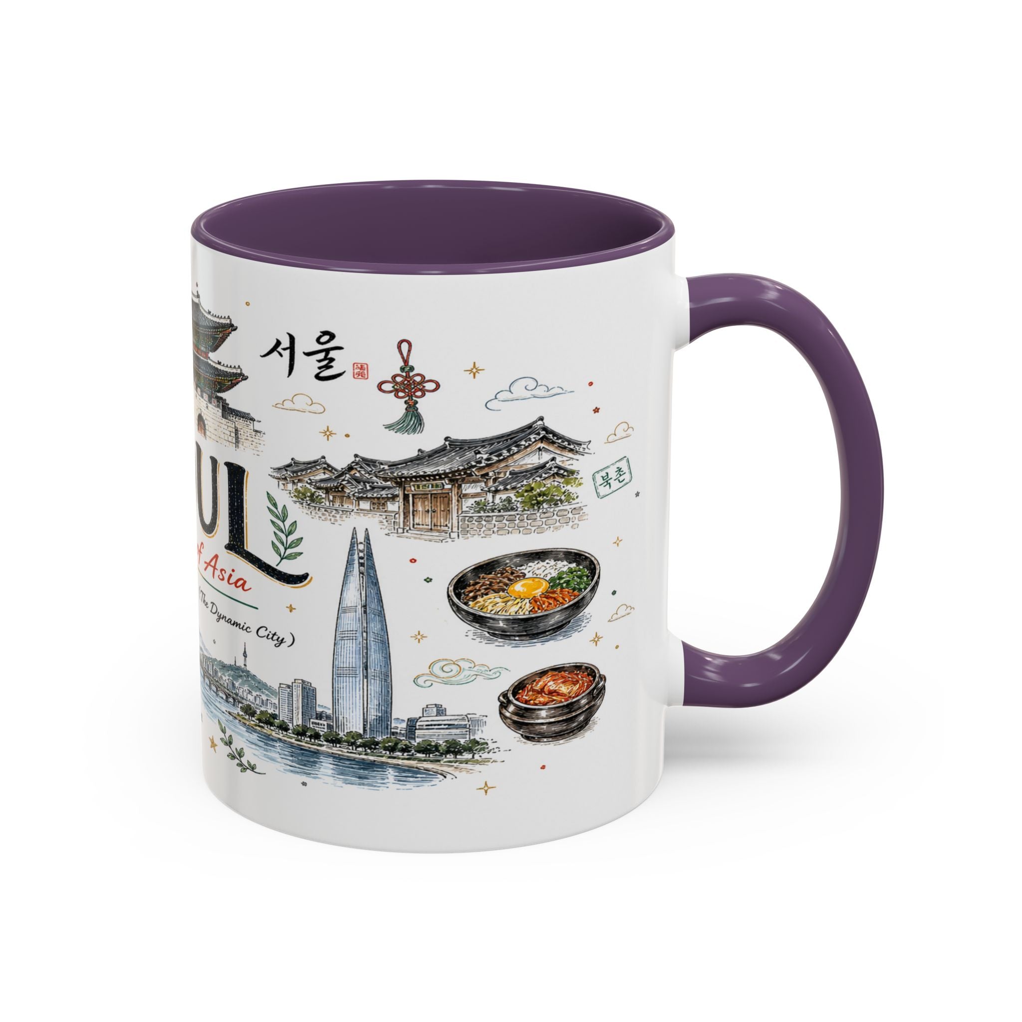 Seoul Coffee Mug | Korea Souvenir Travel Gift | Accent Color Ceramic 11oz 15oz