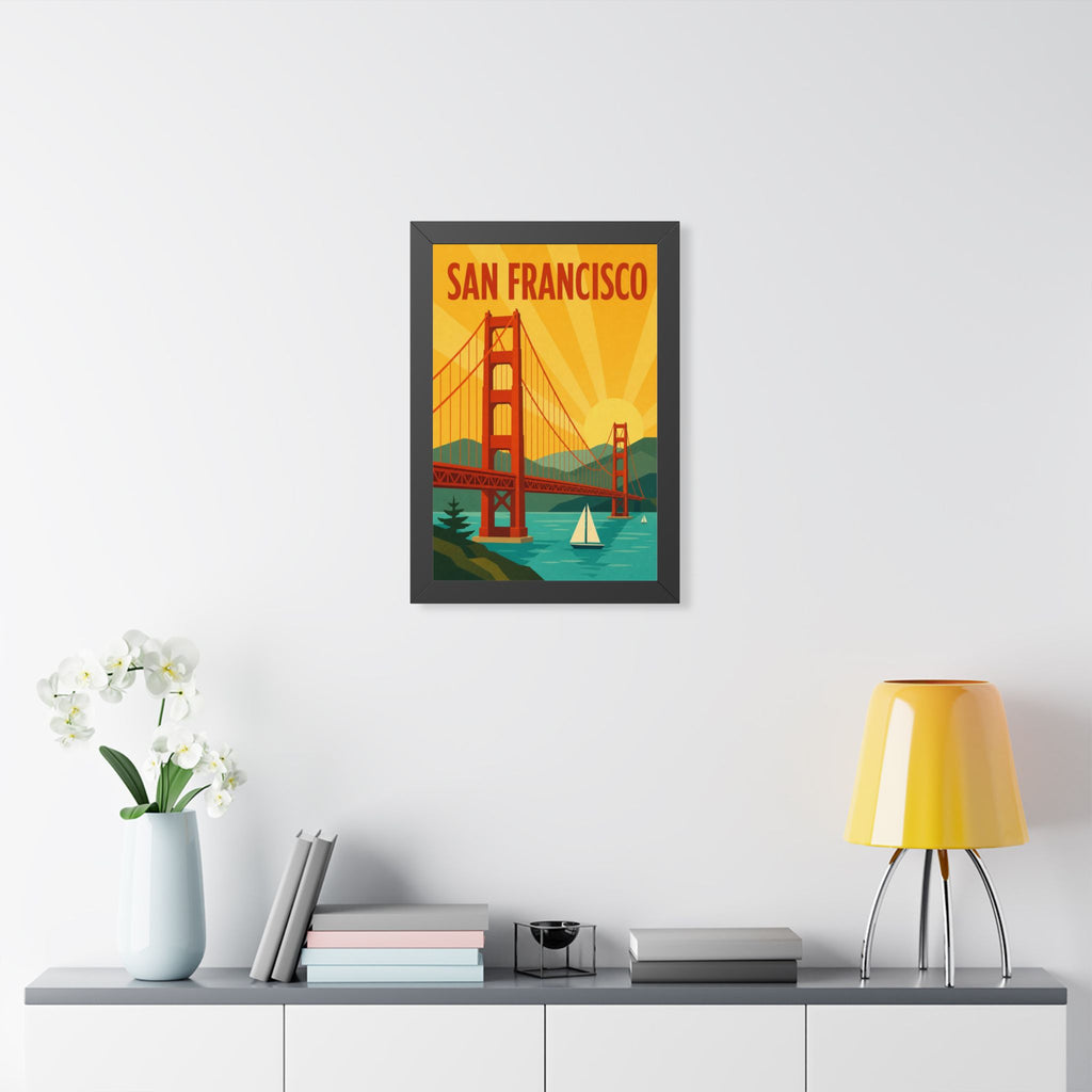 San Francisco United States Framed Poster | Vintage Travel Wall Art | Black Walnut White Frame | 16x24 20x30