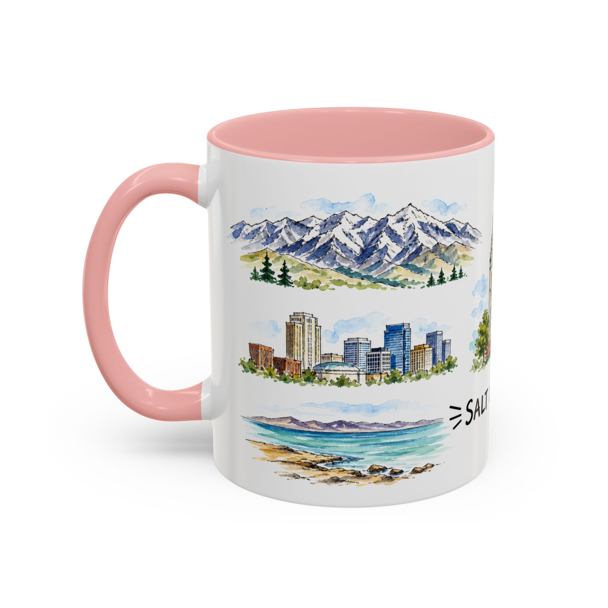 Salt Lake City Illustrated Travel Mug | City Souvenir Accent Coffee Mug | 11oz 15oz Ceramic Cup