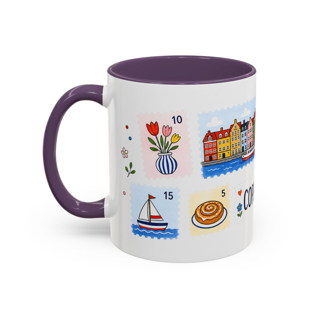 Copenhagen Coffee Mug | Postage Stamp Collage Mug | Travel Souvenir Accent Cup 11oz 15oz