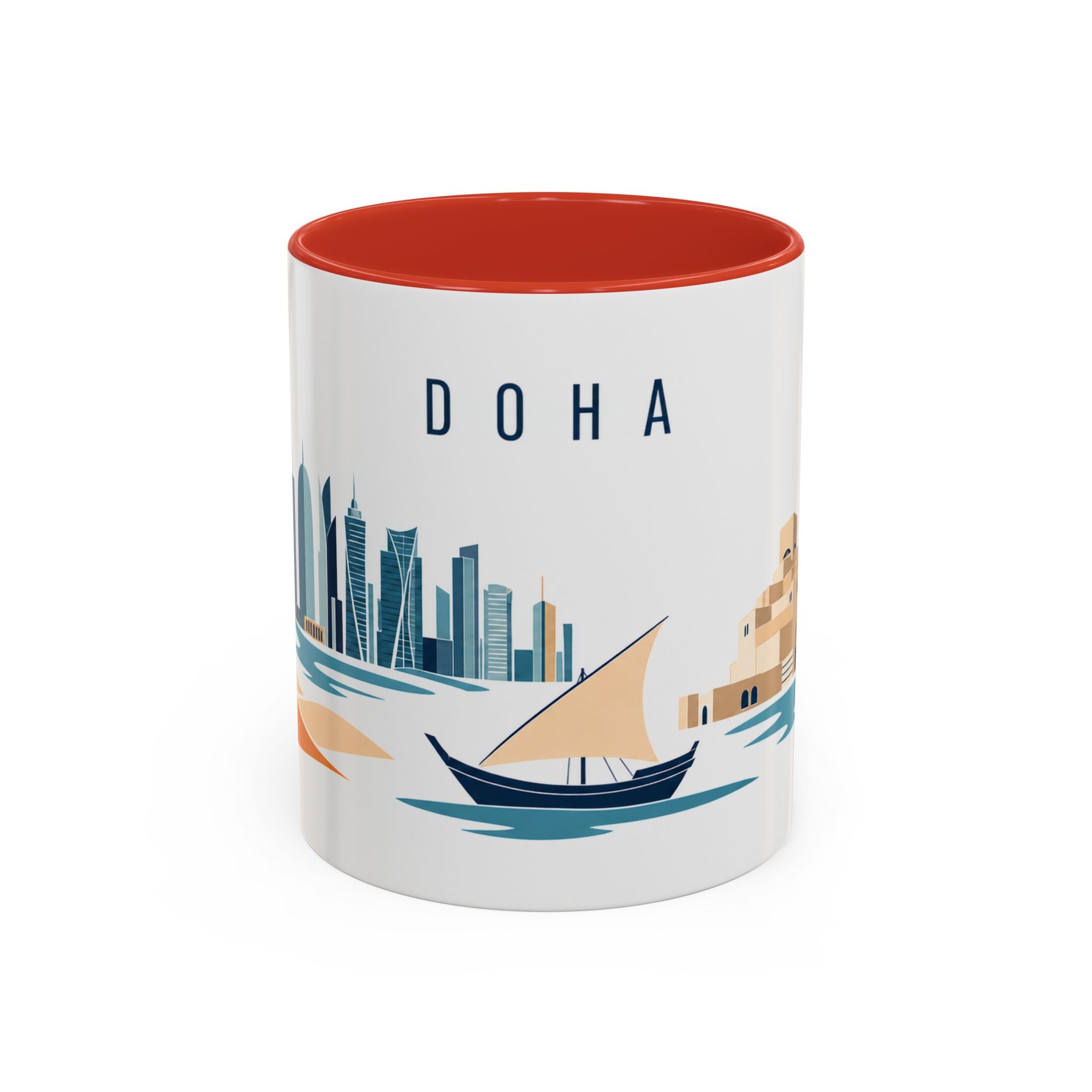 Doha Coffee Mug | Qatar Travel Souvenir | Porcelain Decal City Gift | 11oz 15oz Accent Mug