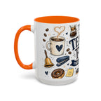 Teacher Fuel Coffee Mug | Powered by Coffee and Wine Funny Gift | Accent Color Ceramic 11oz 15oz