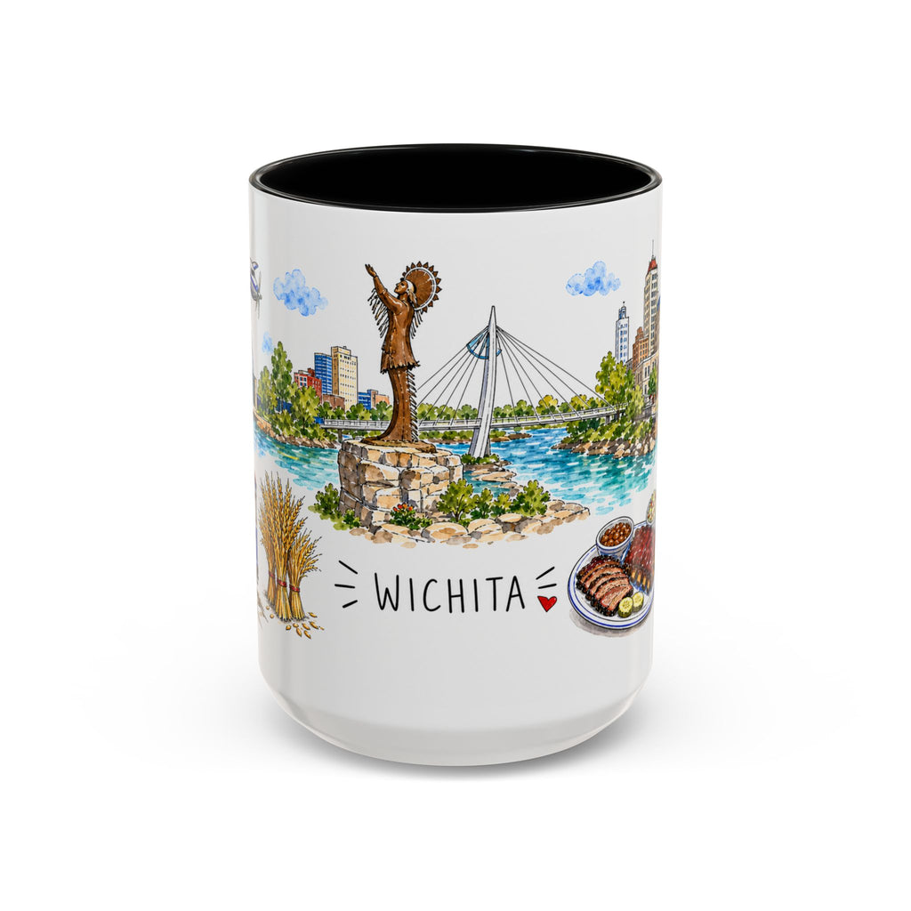 Wichita Illustrated Travel Mug | City Souvenir Accent Coffee Mug | 11oz 15oz Ceramic Cup