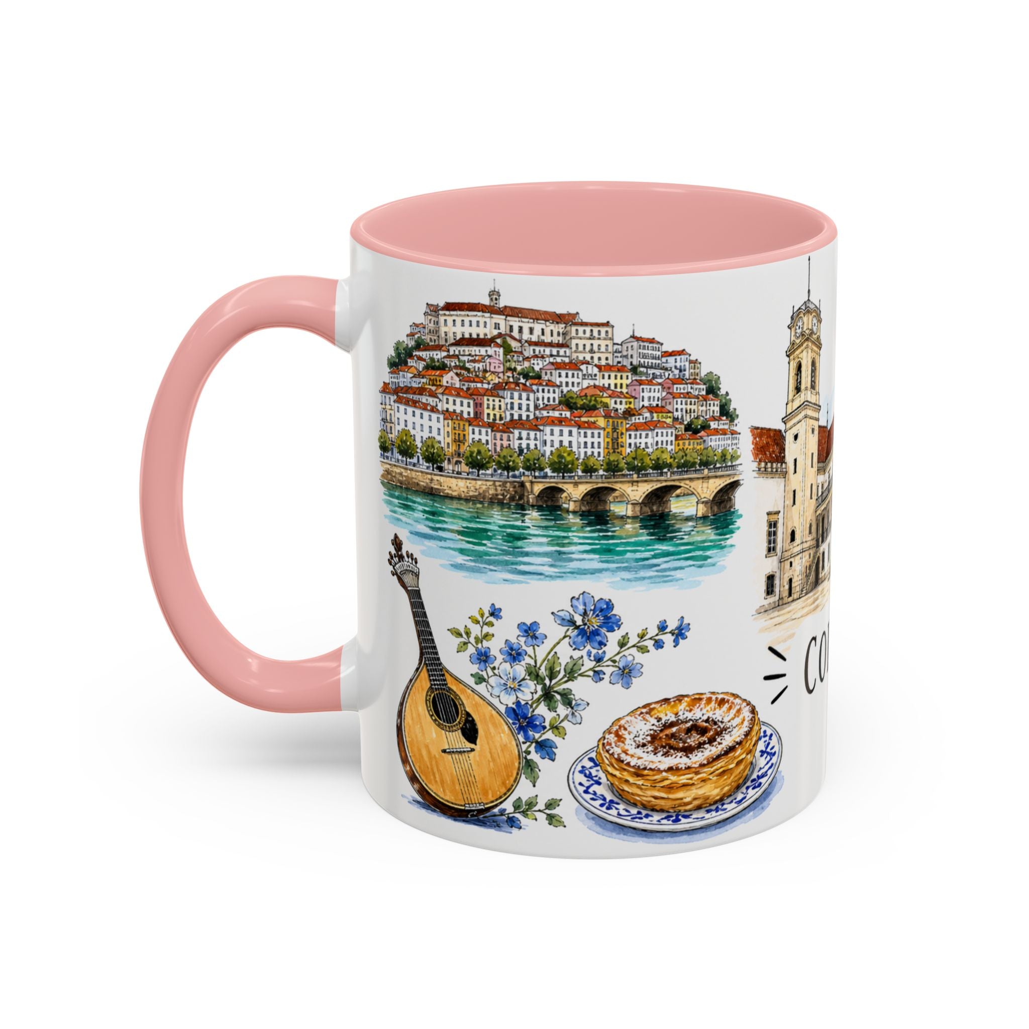 Coimbra Illustrated Travel Mug | City Souvenir Accent Coffee Mug | 11oz 15oz Ceramic Cup
