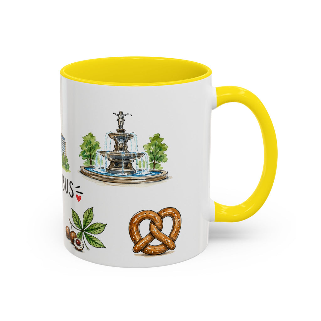 Columbus Illustrated Travel Mug | City Souvenir Accent Coffee Mug | 11oz 15oz Ceramic Cup