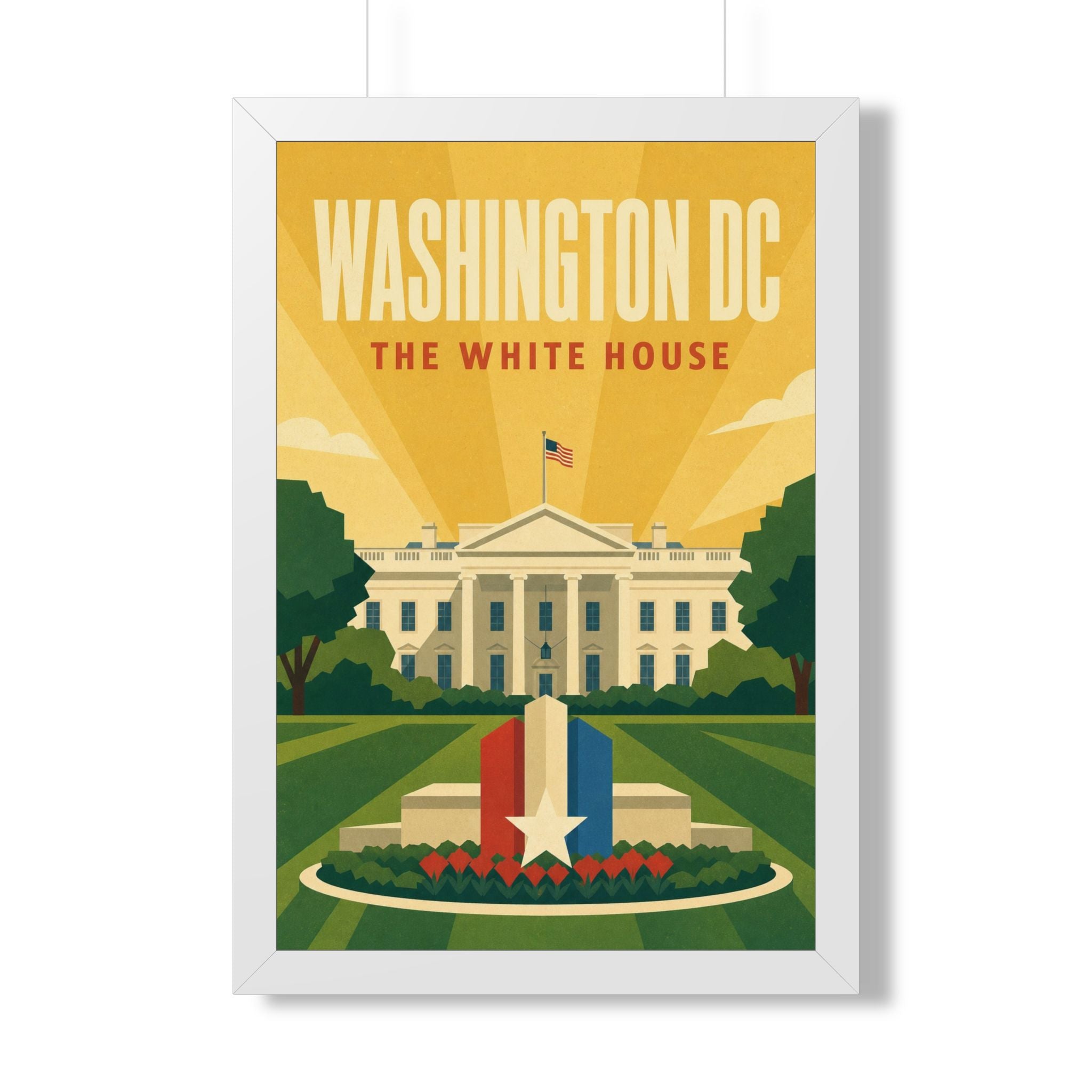 Washington DC White House United States Framed Poster | Vintage Travel Wall Art | Black Walnut White Frame | 16x24 20x30