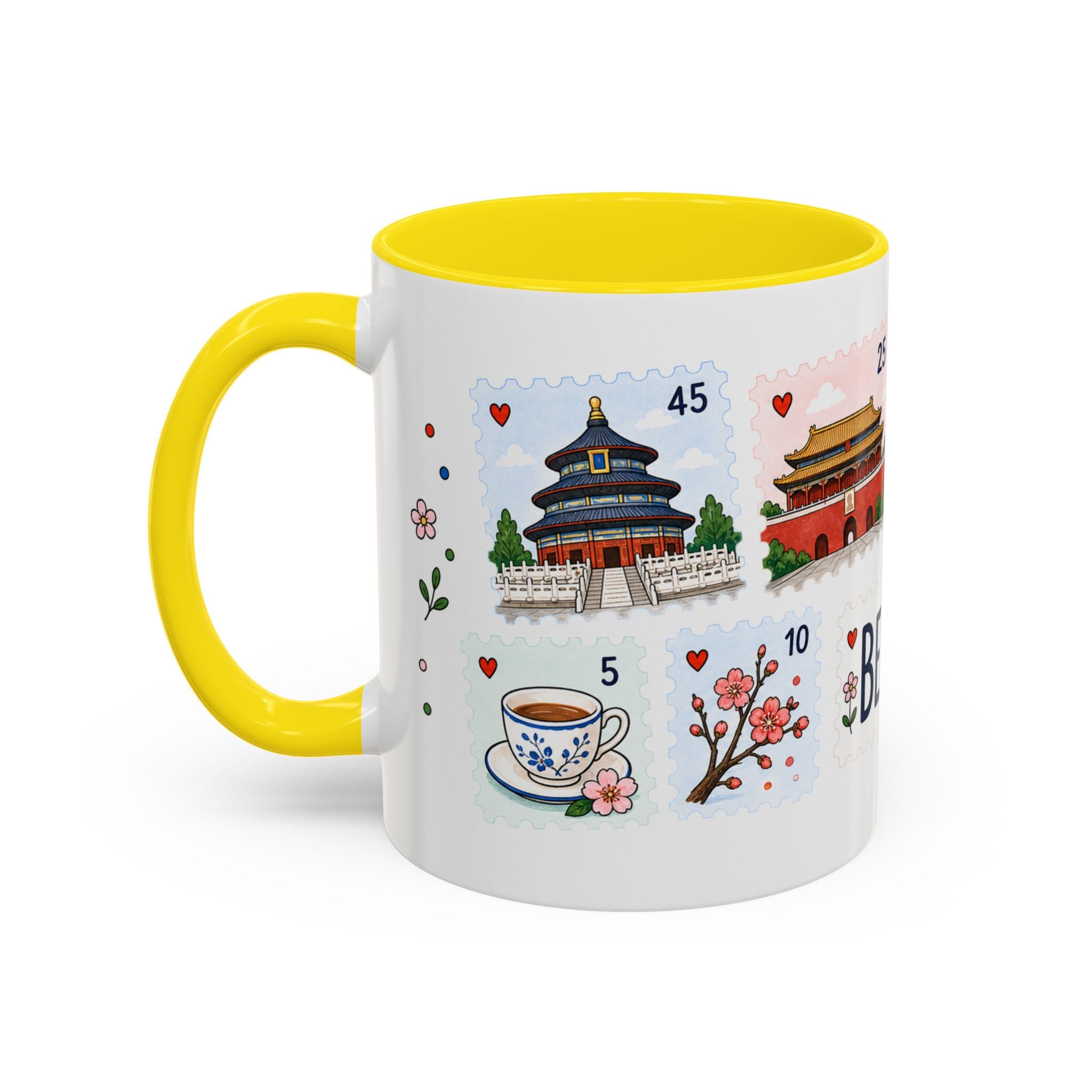 Beijing Coffee Mug | Postage Stamp Collage Mug | Travel Souvenir Accent Cup 11oz 15oz