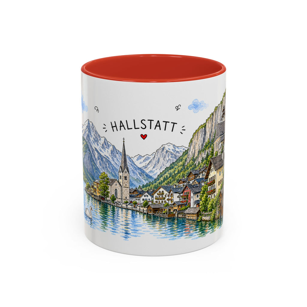 Hallstatt Illustrated Travel Mug | Austria Souvenir Accent Coffee Mug | 11oz 15oz Ceramic Cup