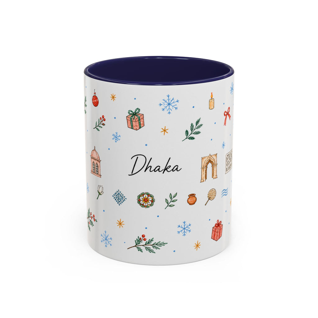 Dhaka Christmas Mug | Watercolor Travel Souvenir | Holiday Gift | Accent Ceramic Coffee Cup 11oz 15oz
