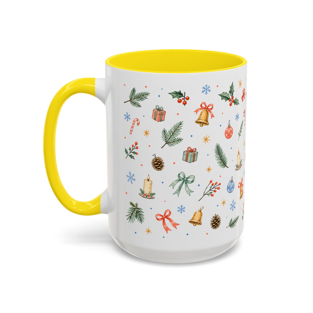 Christmas Bell Mug | Ribbon Gift Watercolor Holiday Cup | Accent Coffee Mug 11oz 15oz