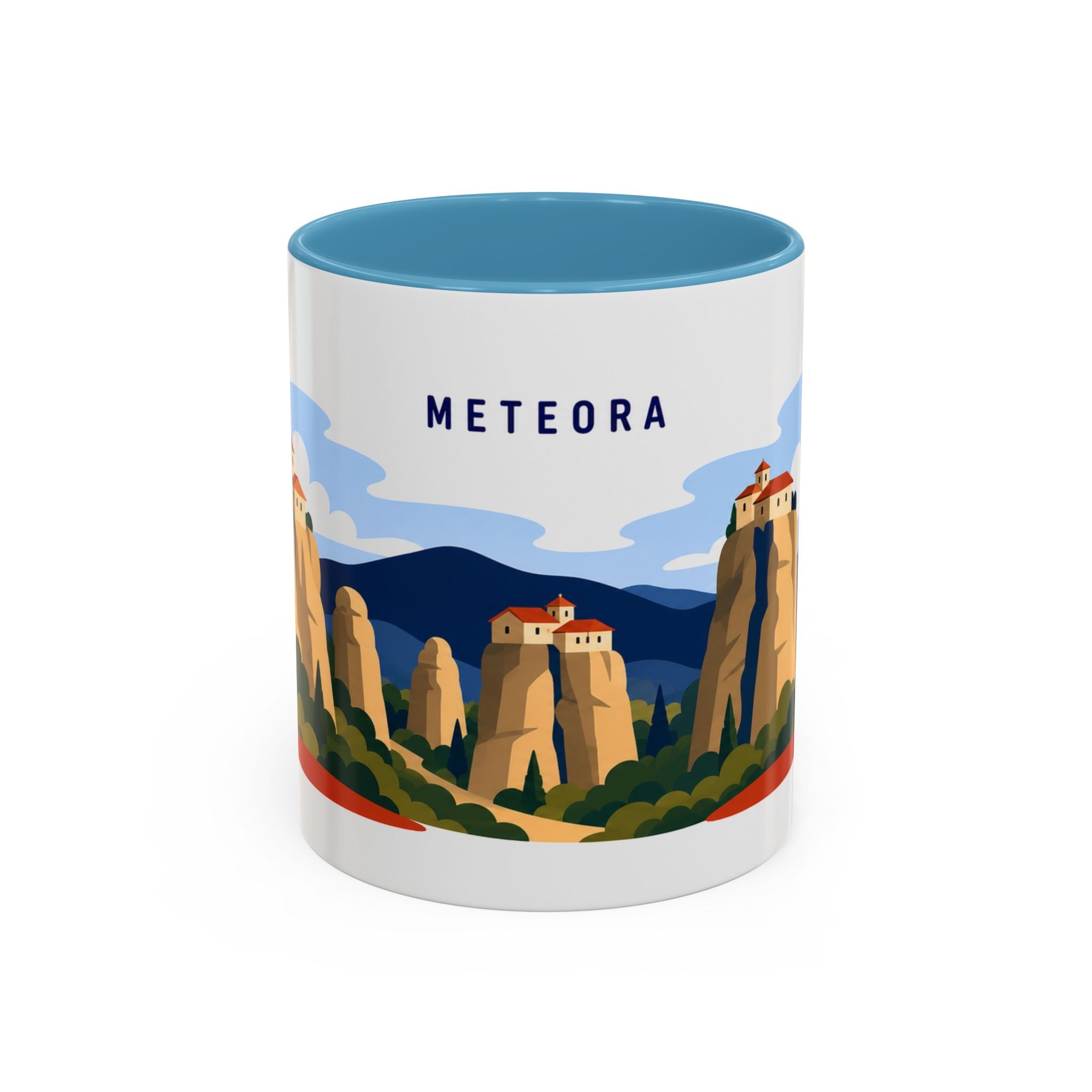 Meteora Coffee Mug | Travel Destination Souvenir Gift | Accent Color Ceramic 11oz 15oz