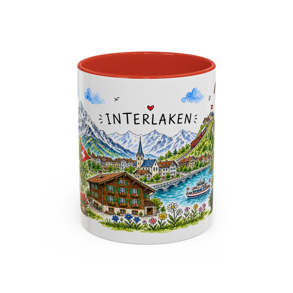 Interlaken Illustrated Travel Mug | Switzerland Souvenir Accent Coffee Mug | 11oz 15oz Ceramic Cup