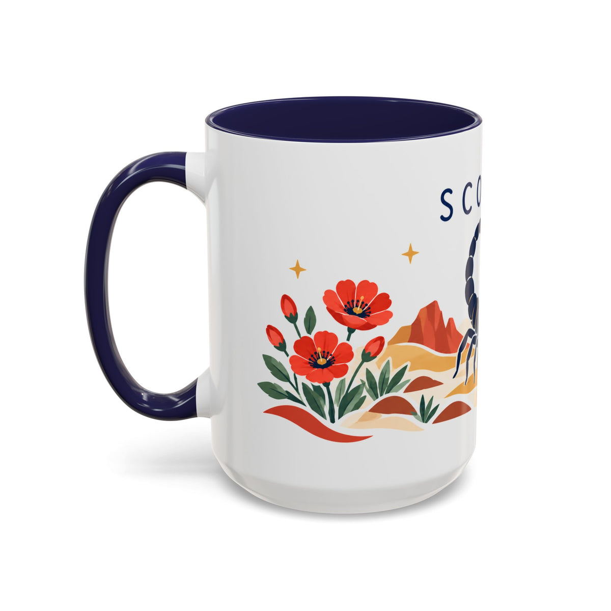 Scorpio Zodiac Coffee Mug | Scorpion and Desert Design | Astrology Birthday Gift | 11 oz 15 oz Ceramic Accent Mug