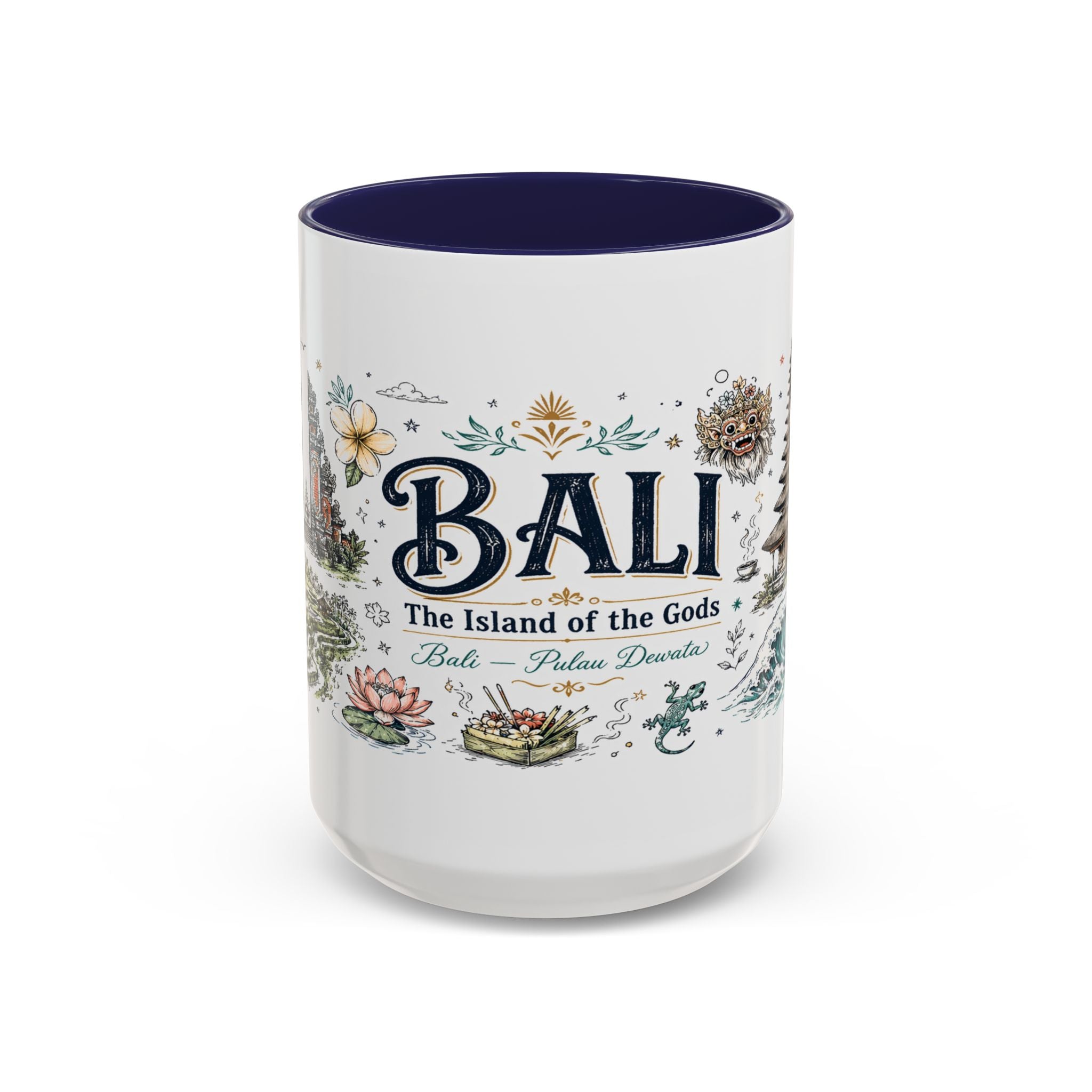 Bali Coffee Mug | Indonesia Souvenir Travel Gift | Accent Color Ceramic 11oz 15oz