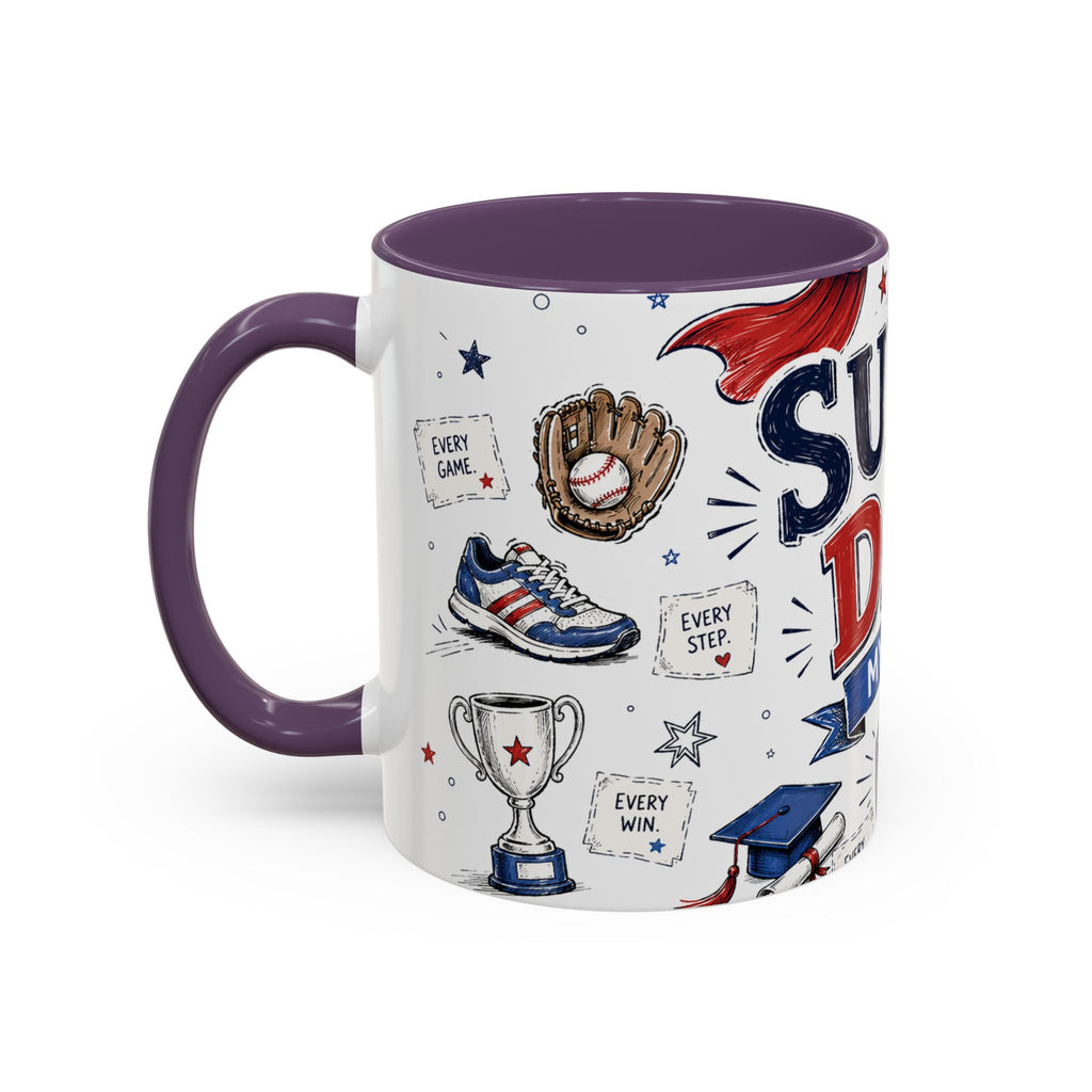 Super Dad My Hero Coffee Mug | Father's Day Gift for Dad | Accent Color Ceramic 11oz 15oz