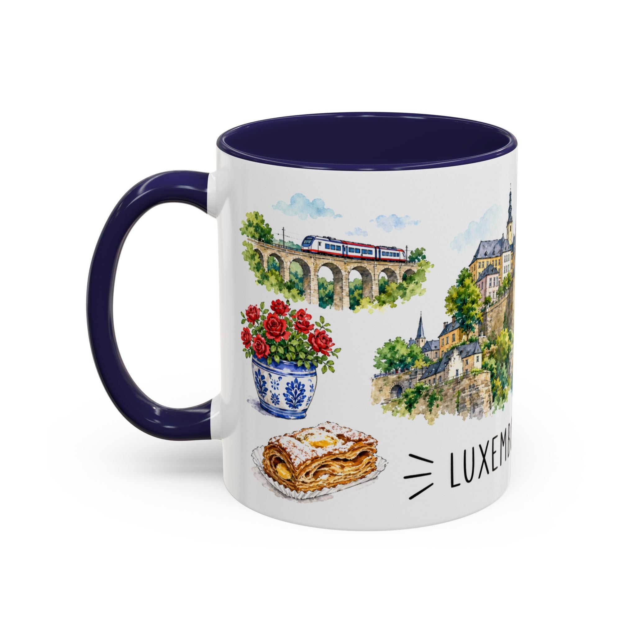 Luxembourg City Illustrated Travel Mug | City Souvenir Accent Coffee Mug | 11oz 15oz Ceramic Cup