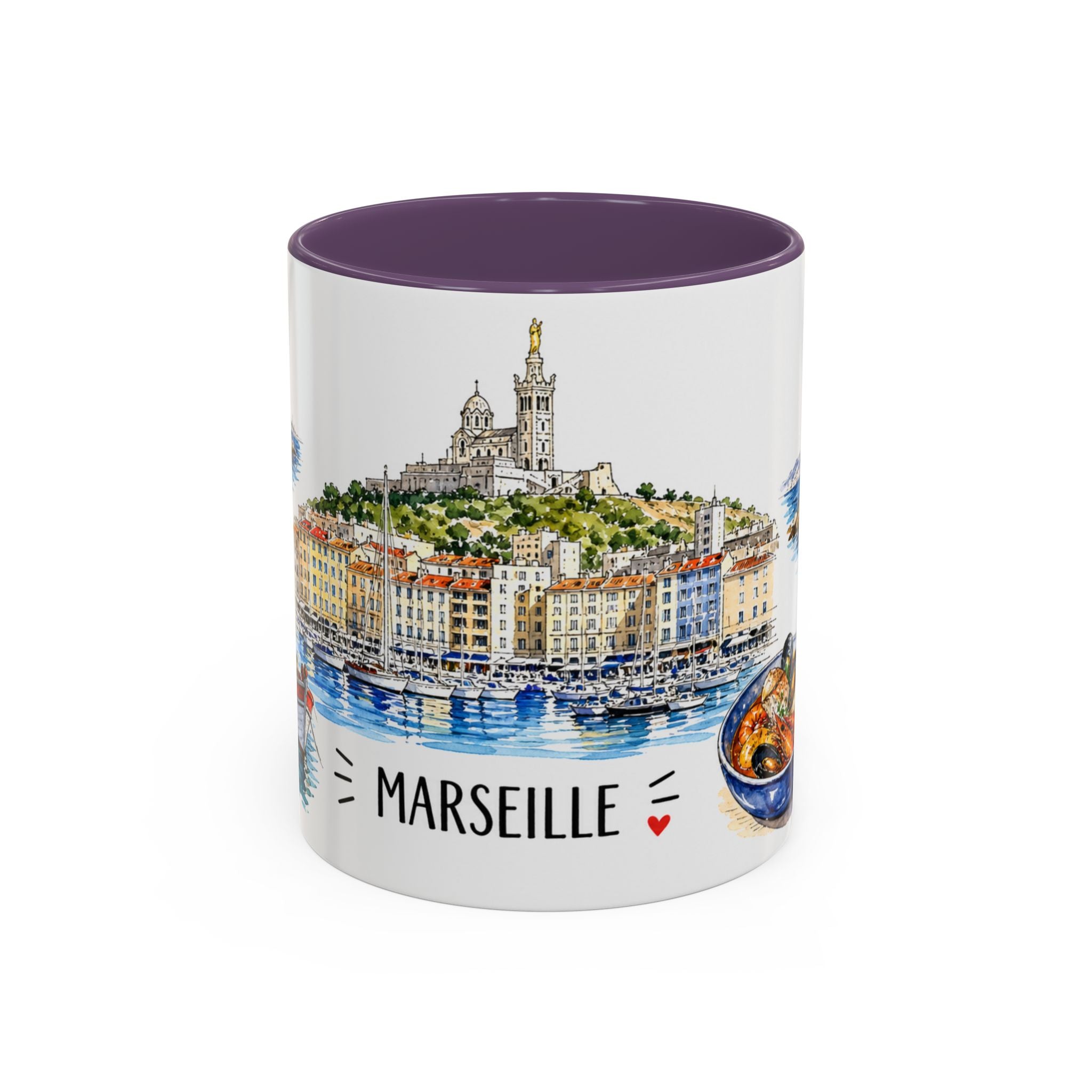 Marseille Illustrated Travel Mug | City Souvenir Accent Coffee Mug | 11oz 15oz Ceramic Cup