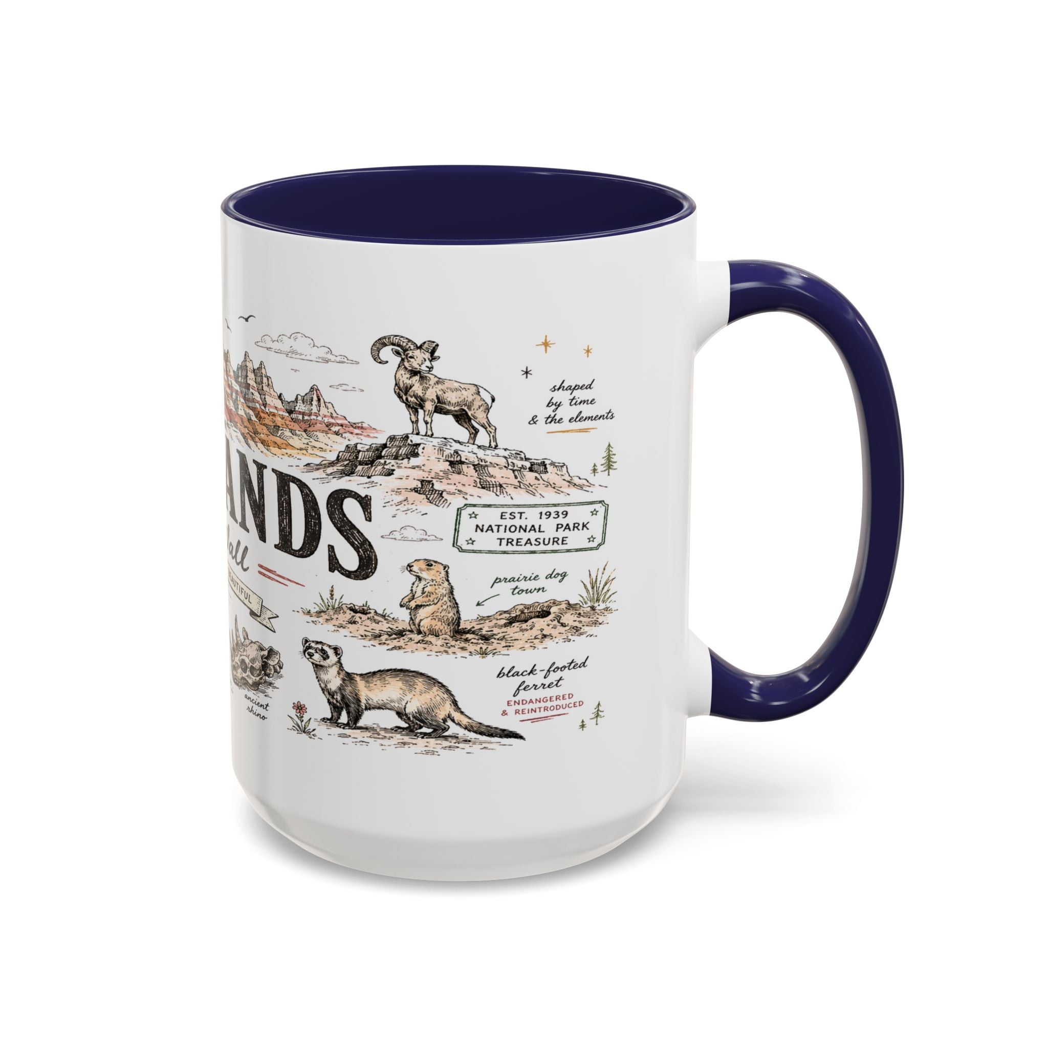 Badlands National Park Coffee Mug | South Dakota Prairie Fossil Hiking Gift | Accent Color Ceramic 11oz 15oz