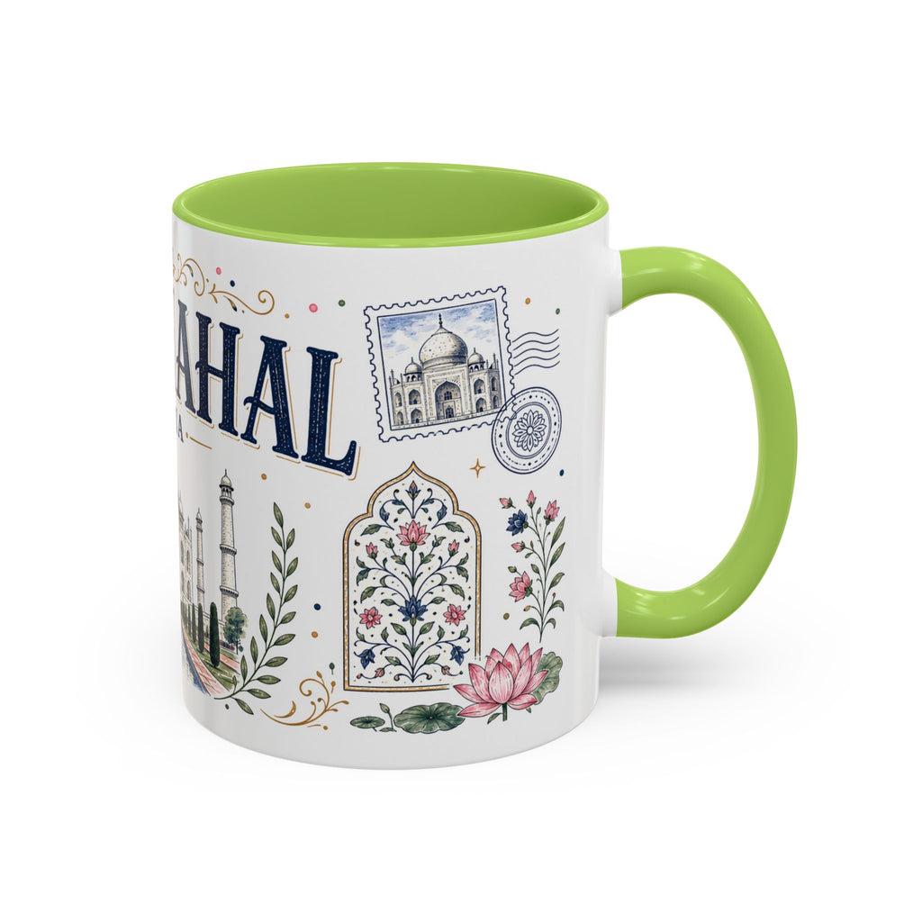 Taj Mahal Coffee Mug | Travel Destination Souvenir Gift | Accent Color Ceramic 11oz 15oz