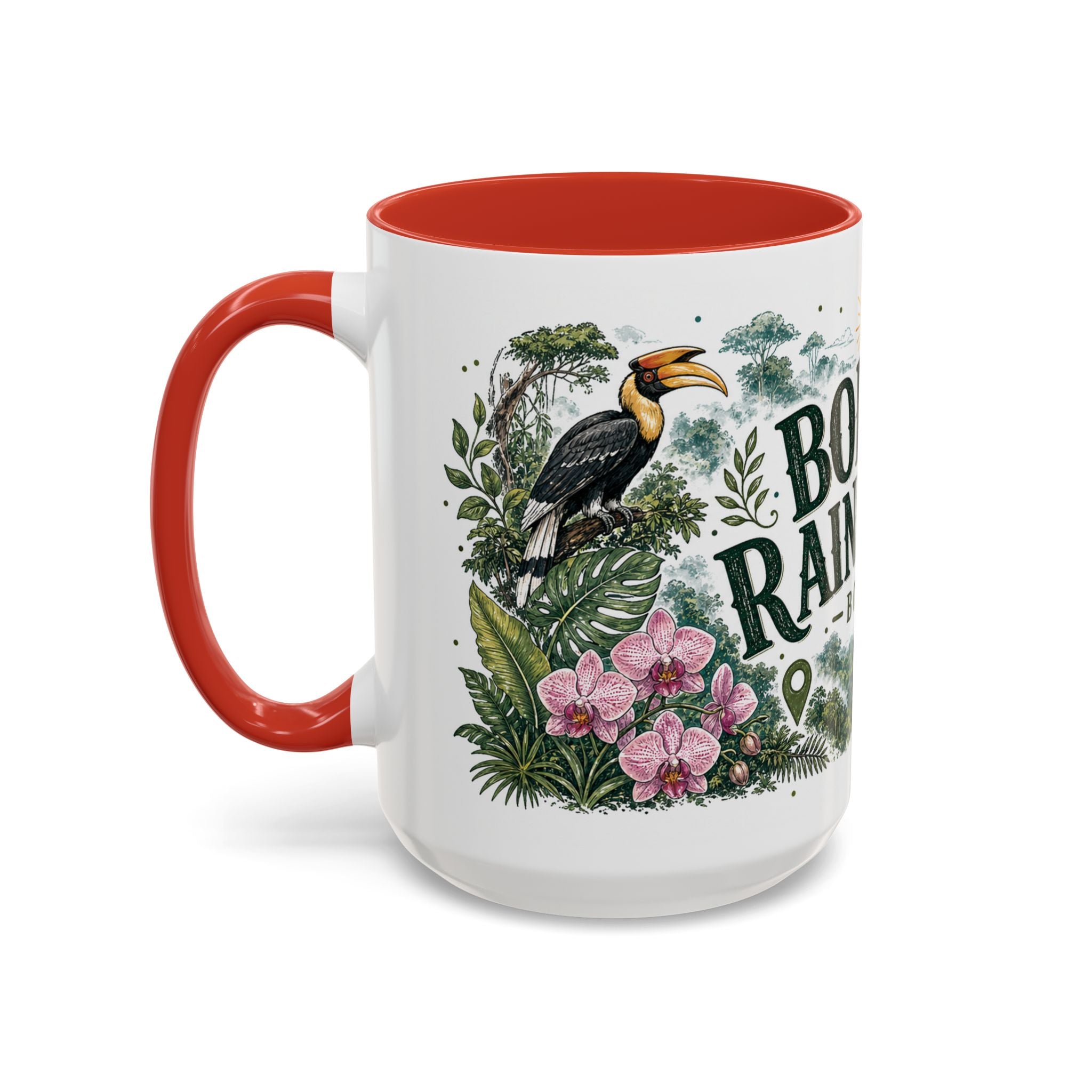 Borneo Rainforest Coffee Mug | Travel Destination Souvenir Gift | Accent Color Ceramic 11oz 15oz