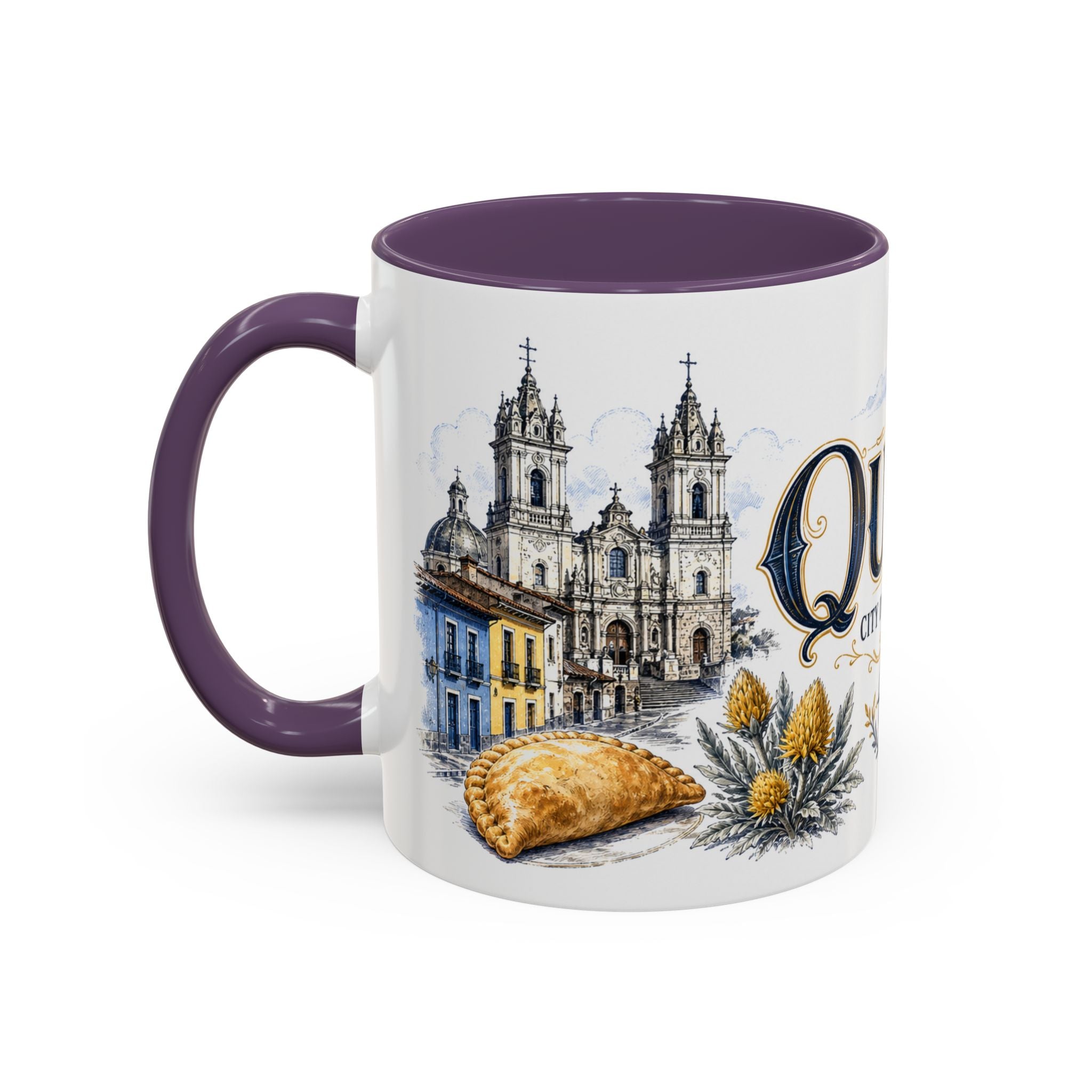 Quito Coffee Mug | Ecuador Travel Souvenir | Vintage Illustrated City Gift | 11 oz 15 oz Accent Mug